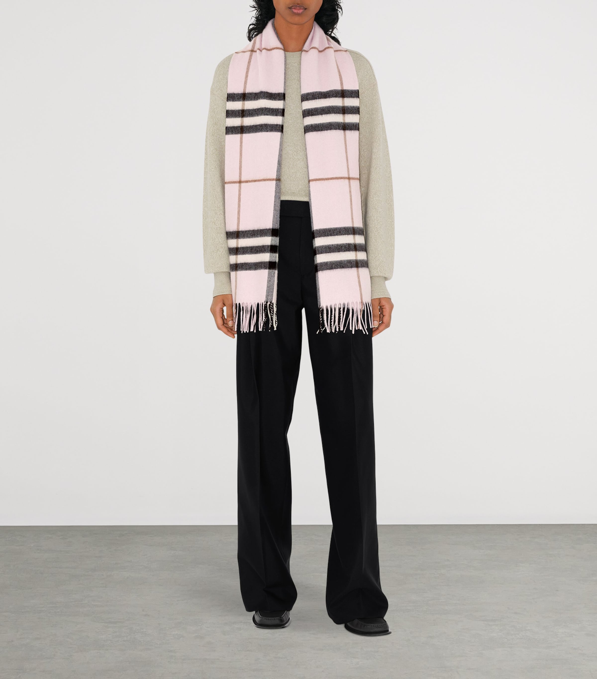 Cashmere Check Scarf PALE CANDY PINK Image 6