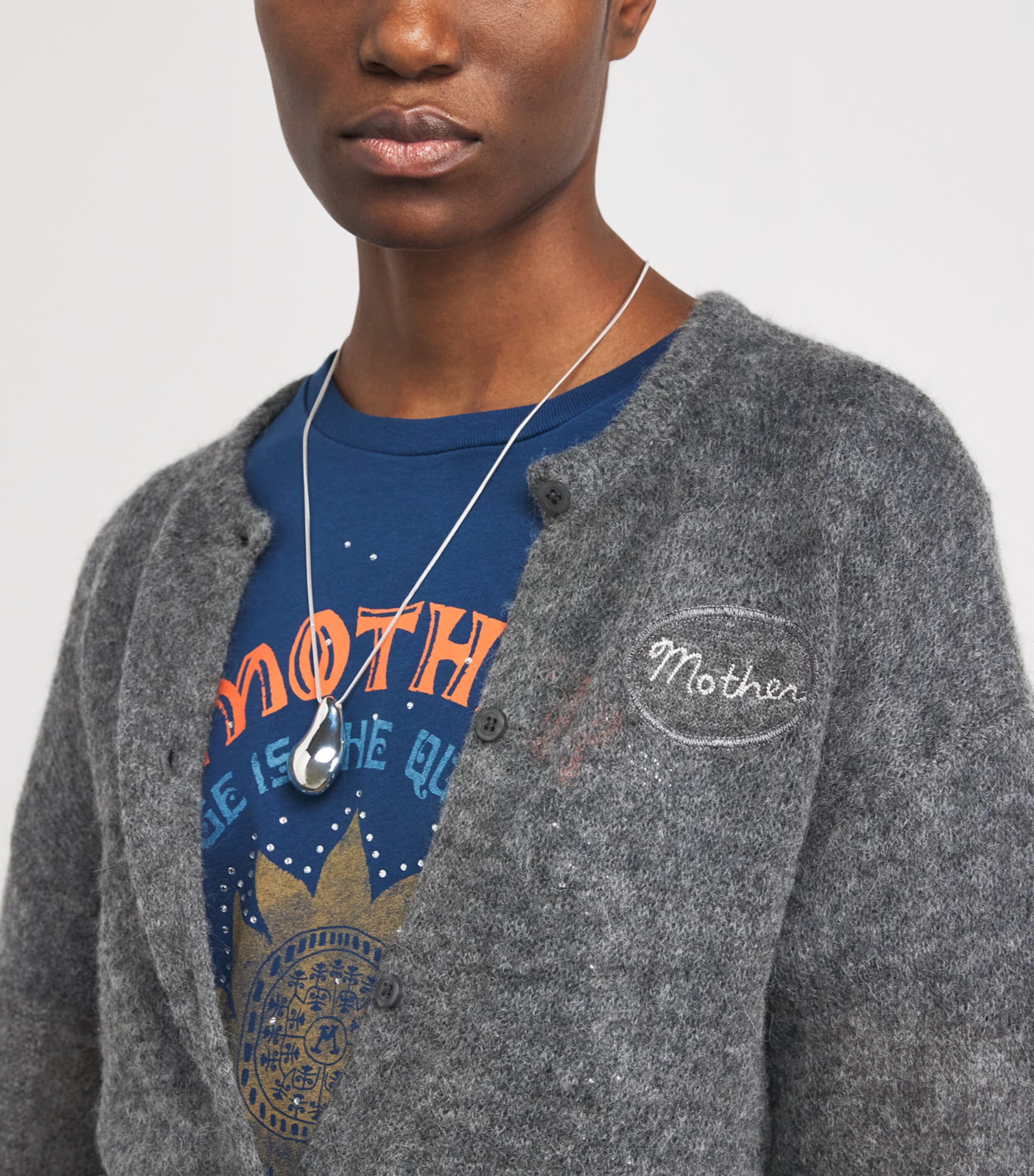 Alpaca-Blend Crop Cardigan GRY-GREY GRY Image 6