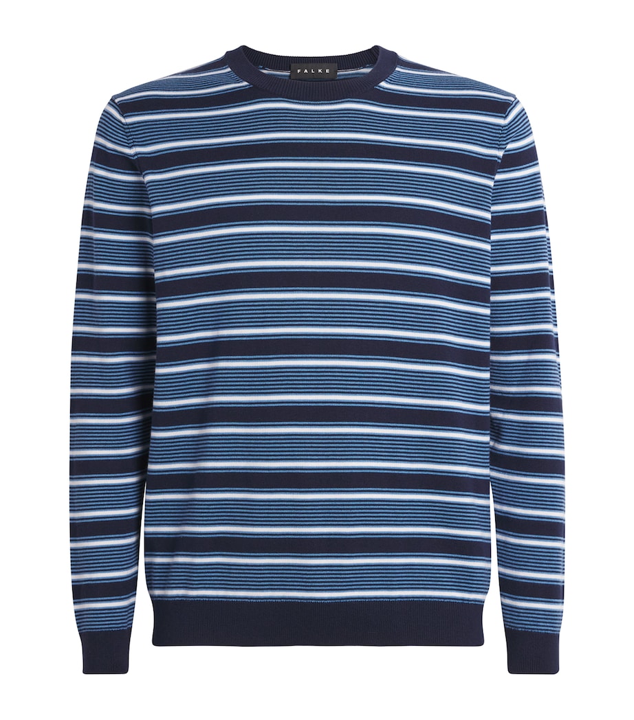 Falke Mens Cotton Stripe Sweater Dark Navy Image 1