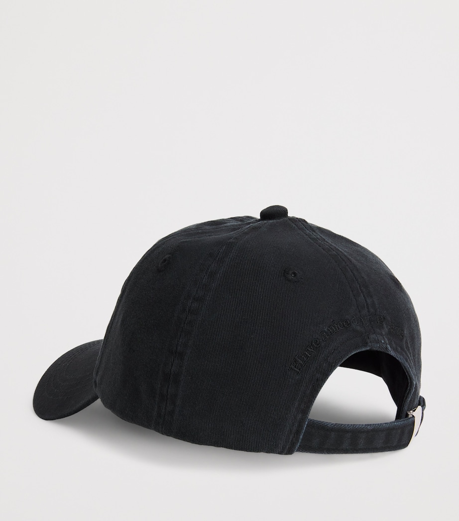 Organic Cotton Appliqué Baseball Cap 006 WASHED BLACK Image 3