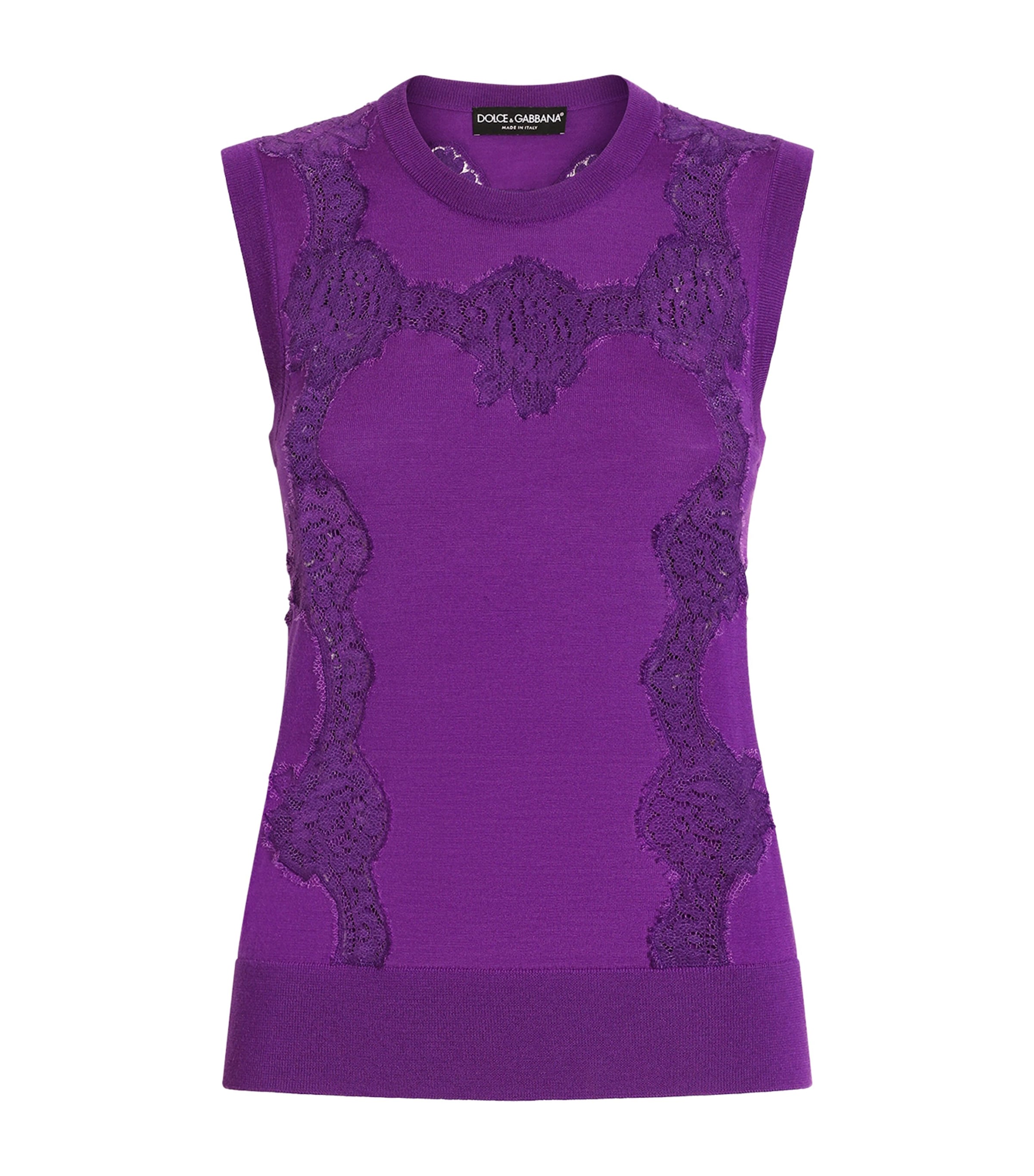 Dolce & Gabbana Wool Lace-inlay Tank Top In Purple