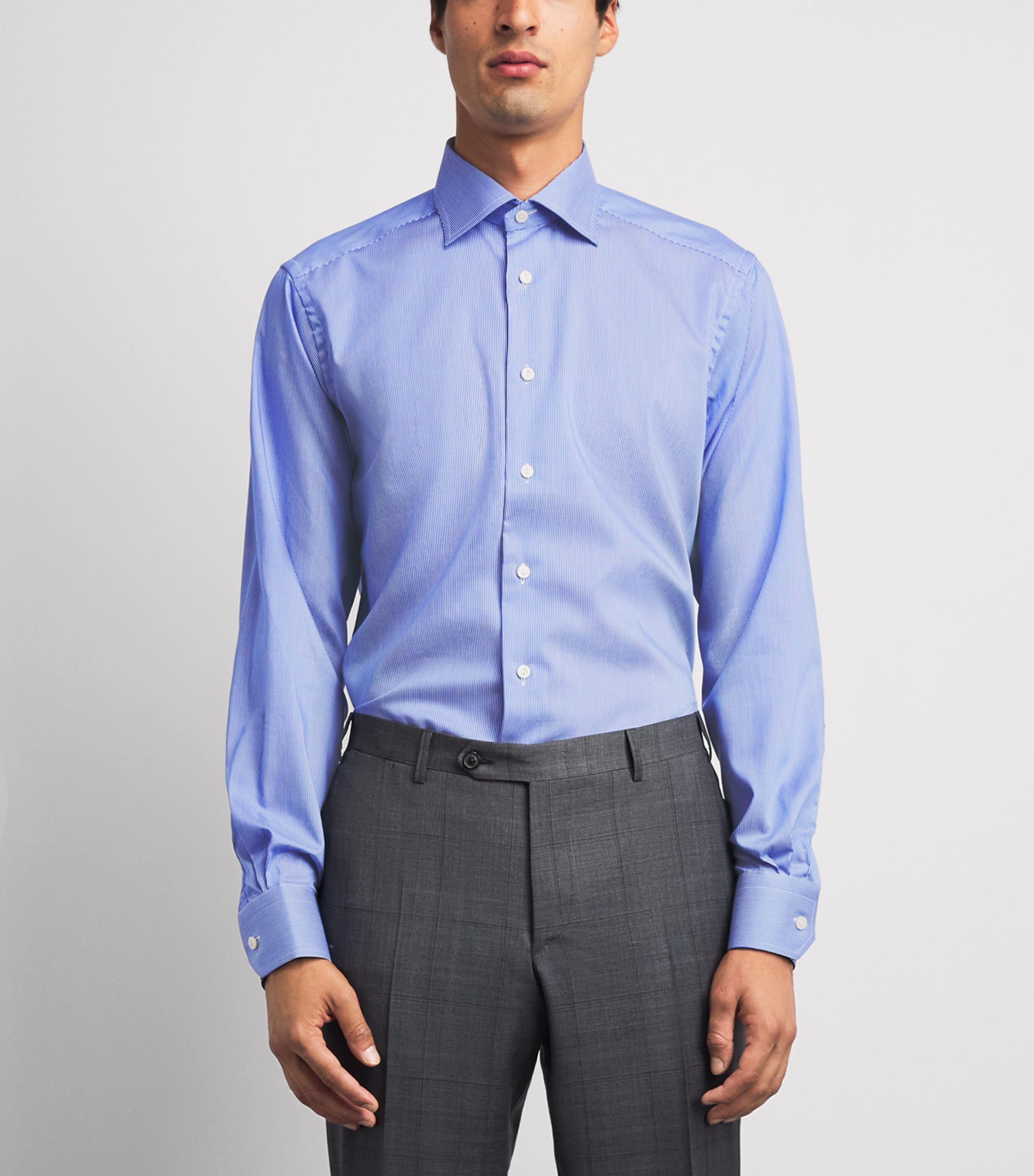 Eton Mens Cotton Stripe Contemporary Fit Shirt Mid Blue Image 4