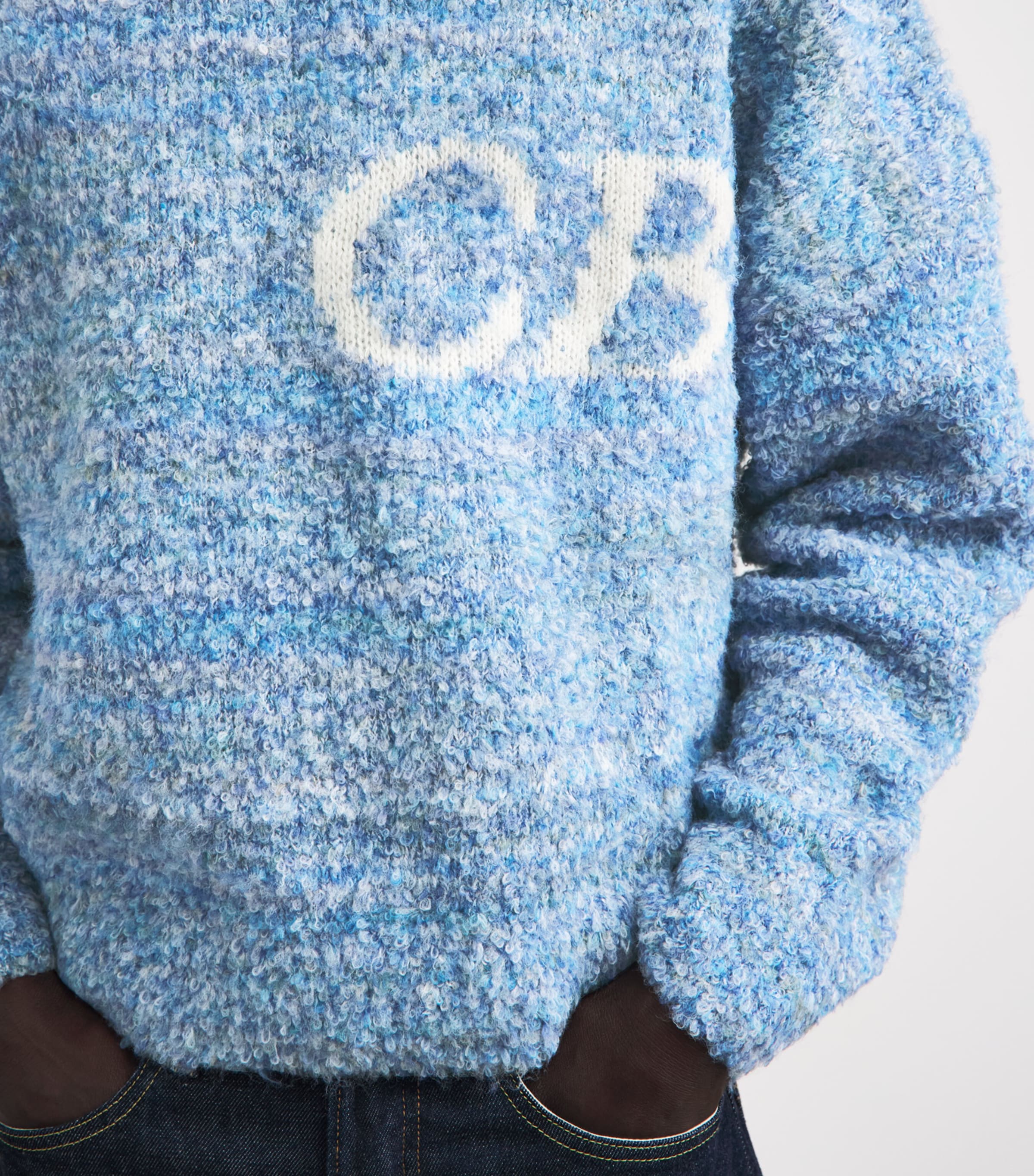 COLE BUXTON Mens Bouclé Logo Sweater Blue Image 3