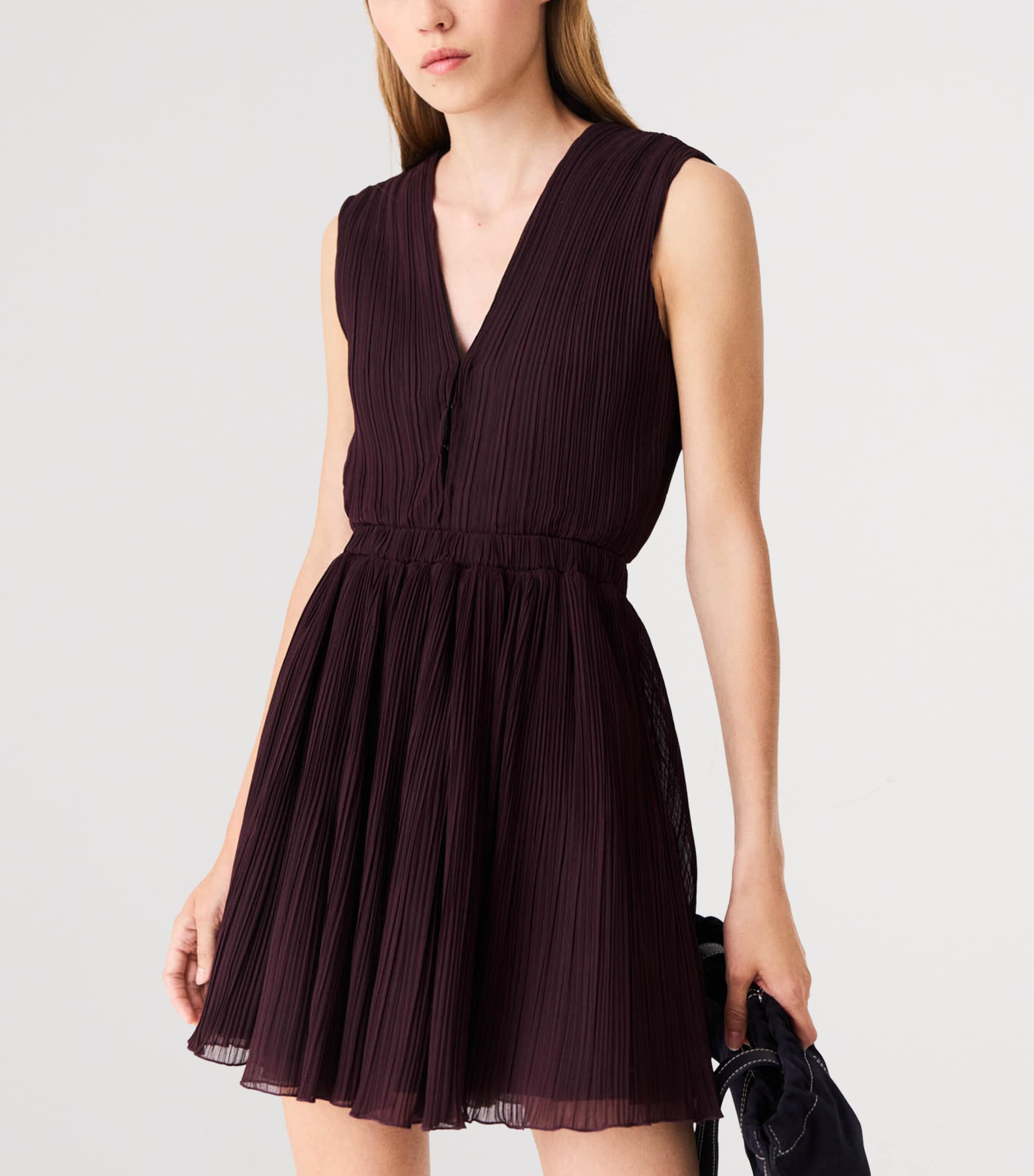 Maje Womens Plissé Cut-Out Mini Dress Eggplant Image 4