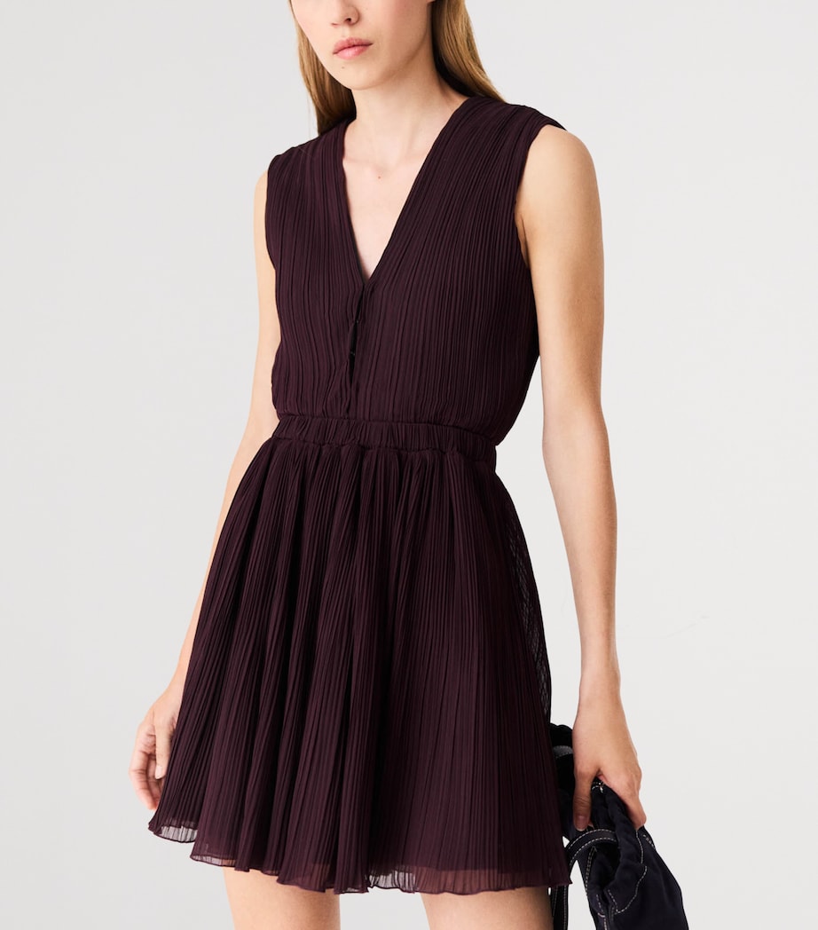 Maje Womens Plissé Cut-Out Mini Dress Eggplant Image 4