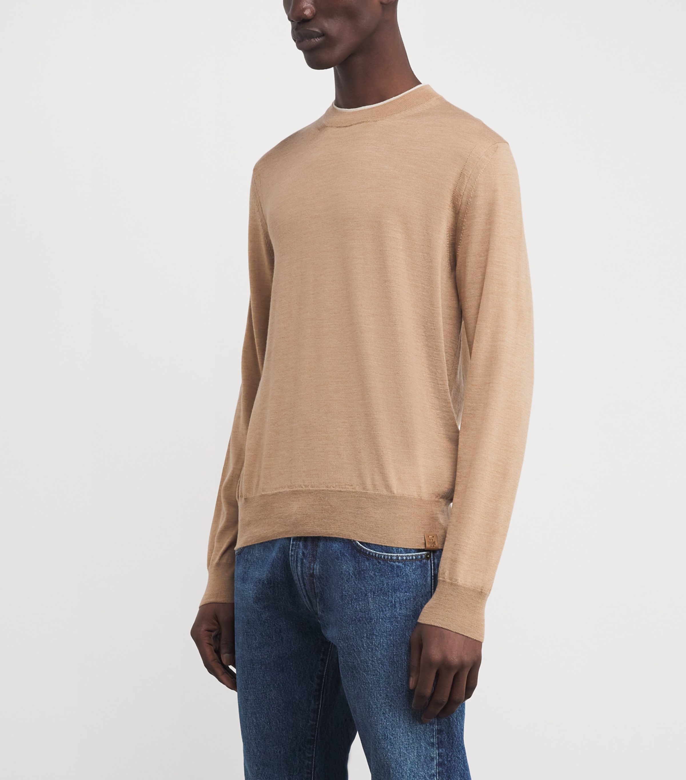 Wool-Silk Contrast-Neckline Sweater E24 ALMOND BROWN Image 3