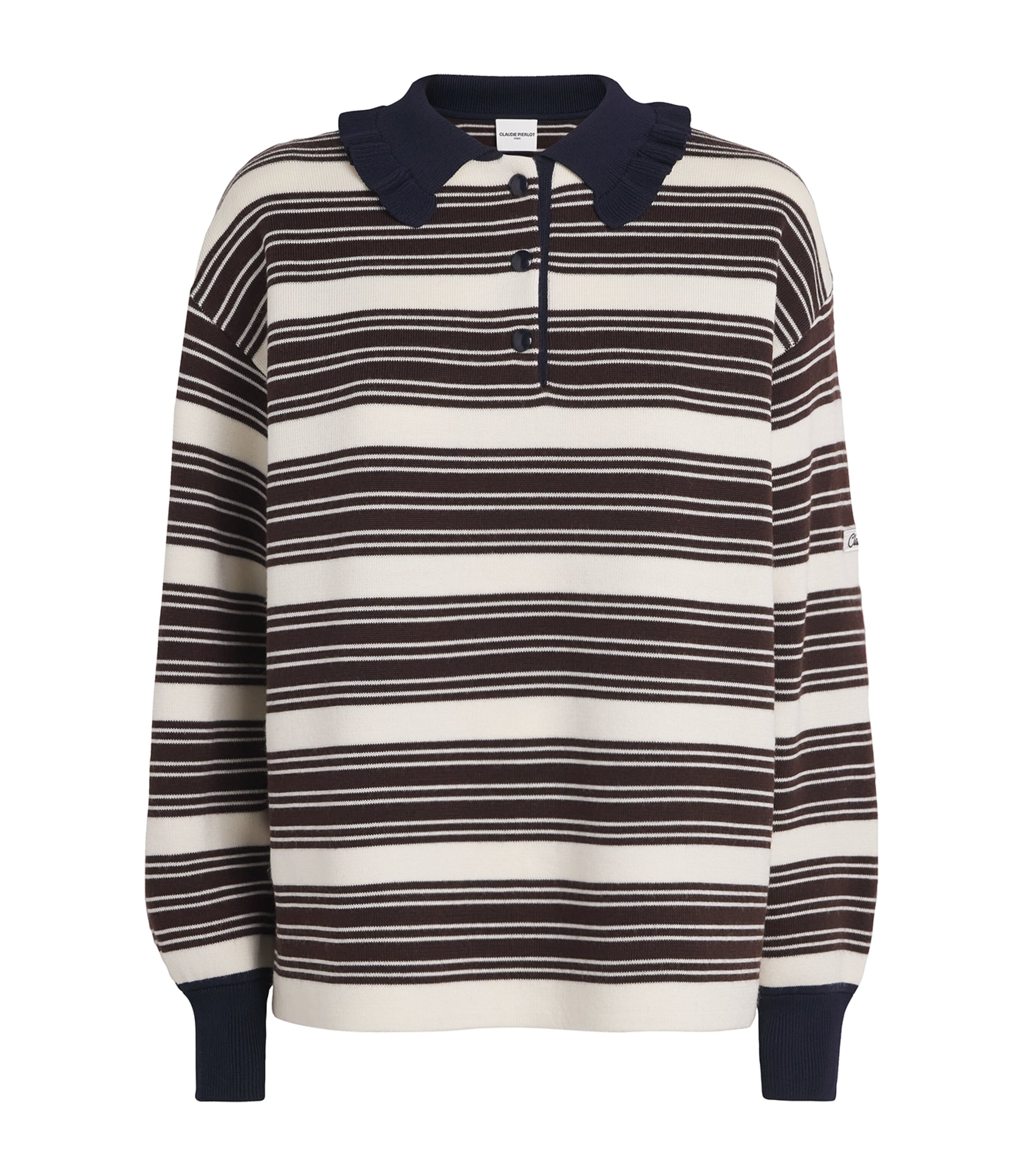 Knitted Stripe Polo Shirt BROWN Image 1