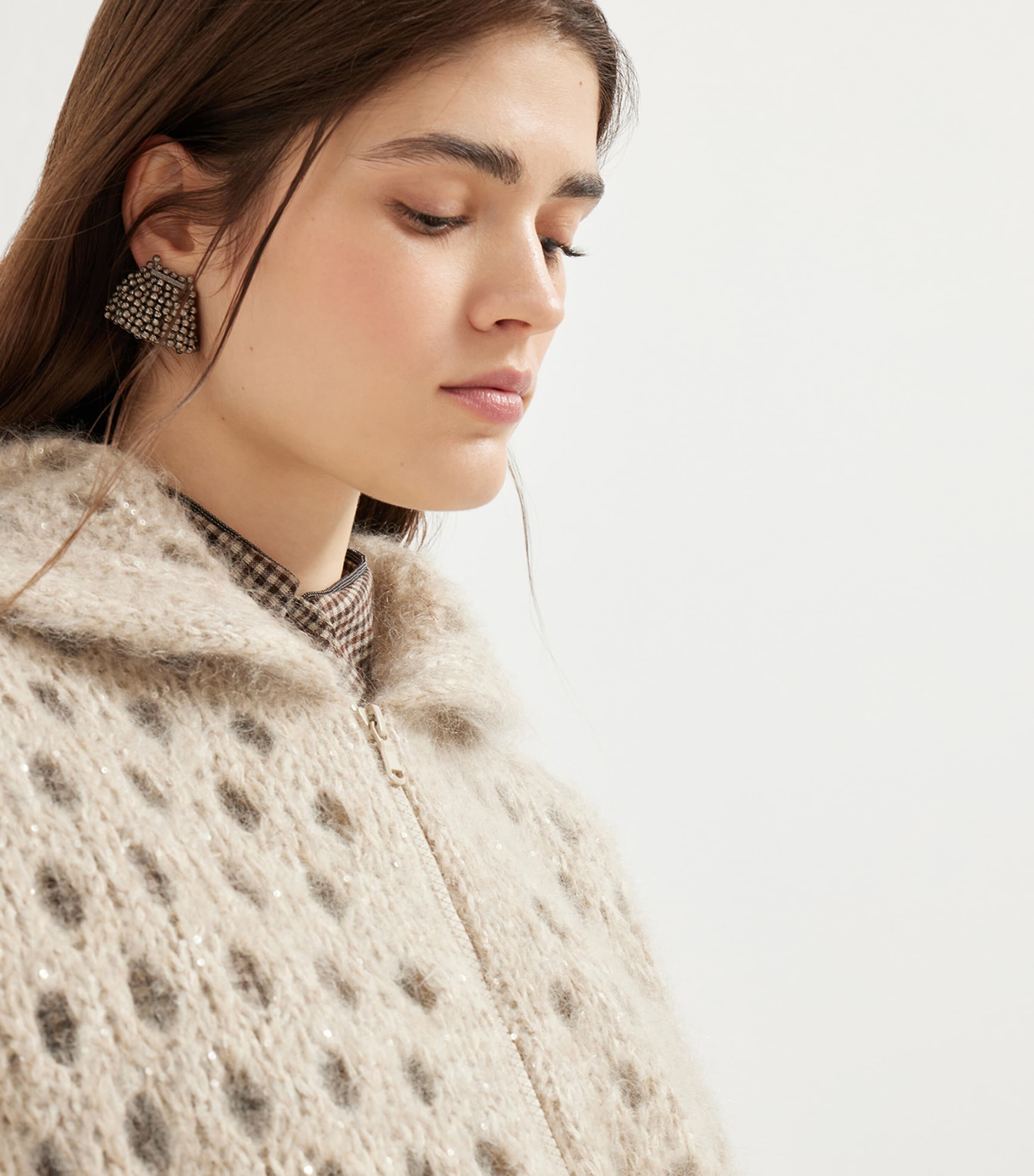 Mohair-Blend Dazzling Net Cardigan CMG59 Image 6