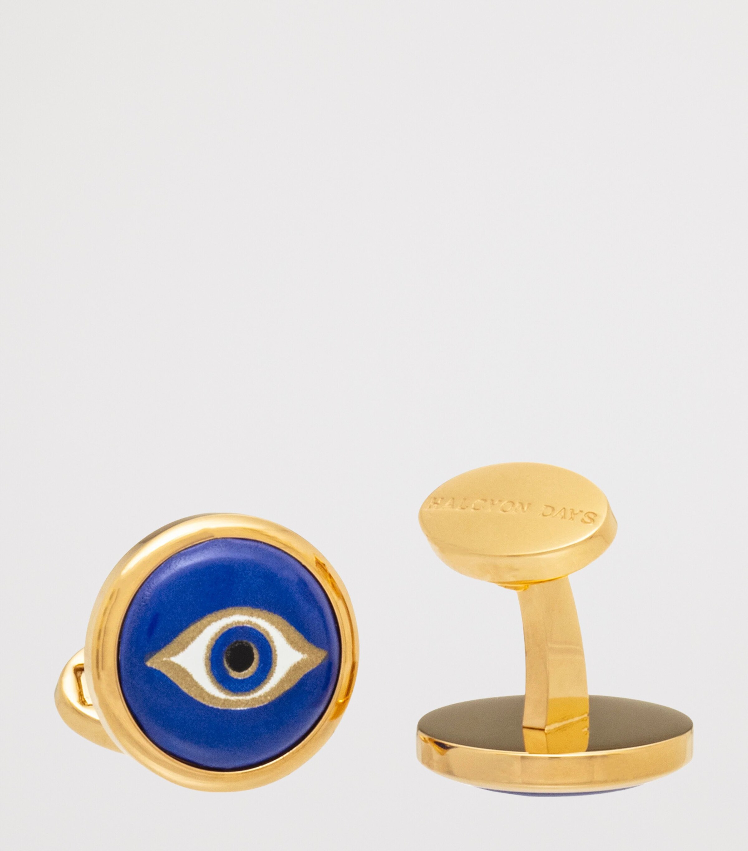 Halcyon Days Gold and Enamel Evil Eye Cufflinks Navy Image 3