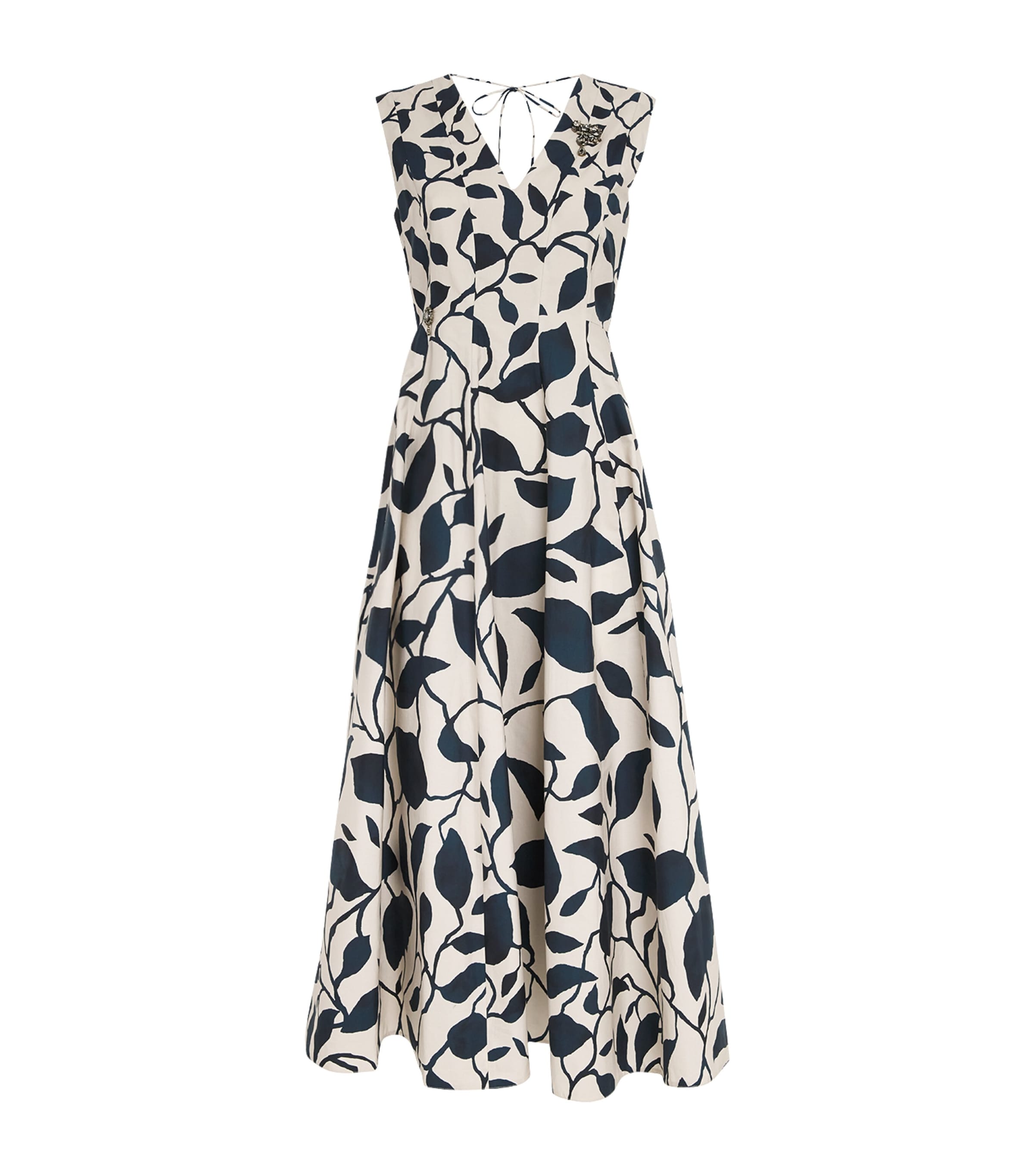 Shop Max Mara Cotton Leaf Print Midi Dress In White