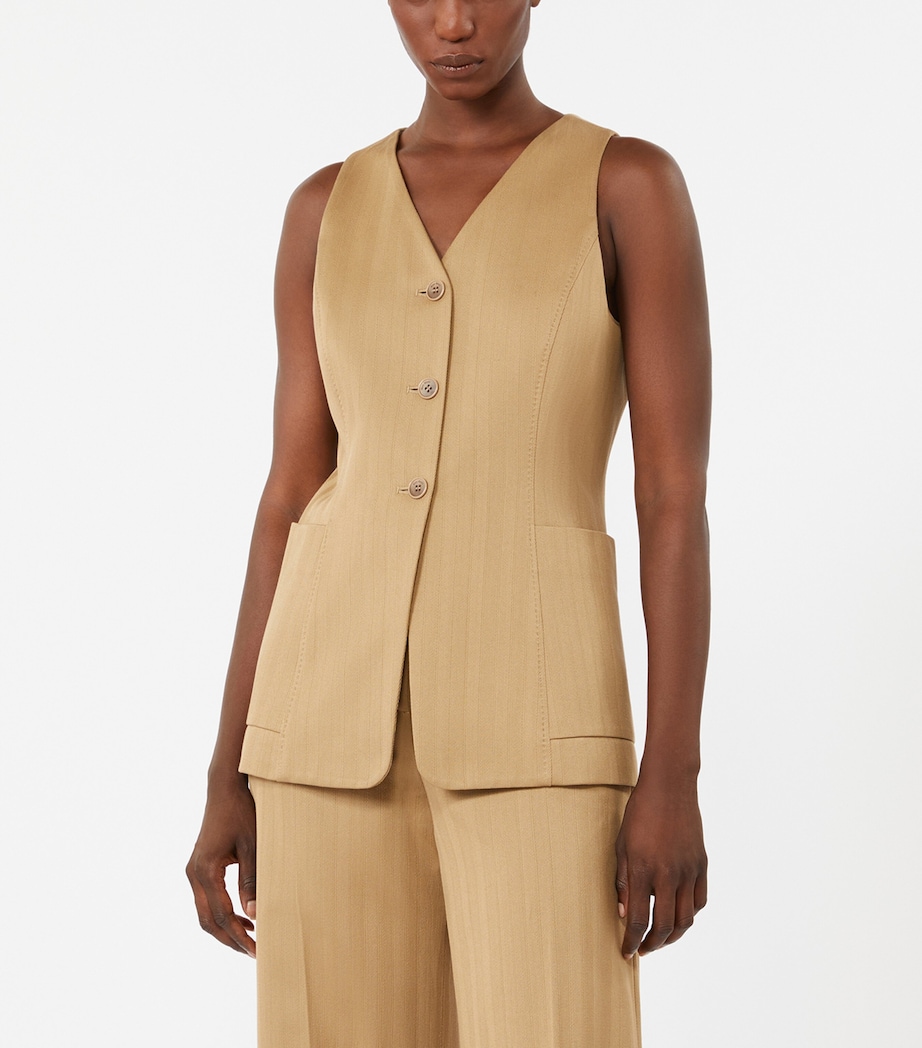 Max Mara Womens Cotton Stripe Waistcoat Desert Image 3