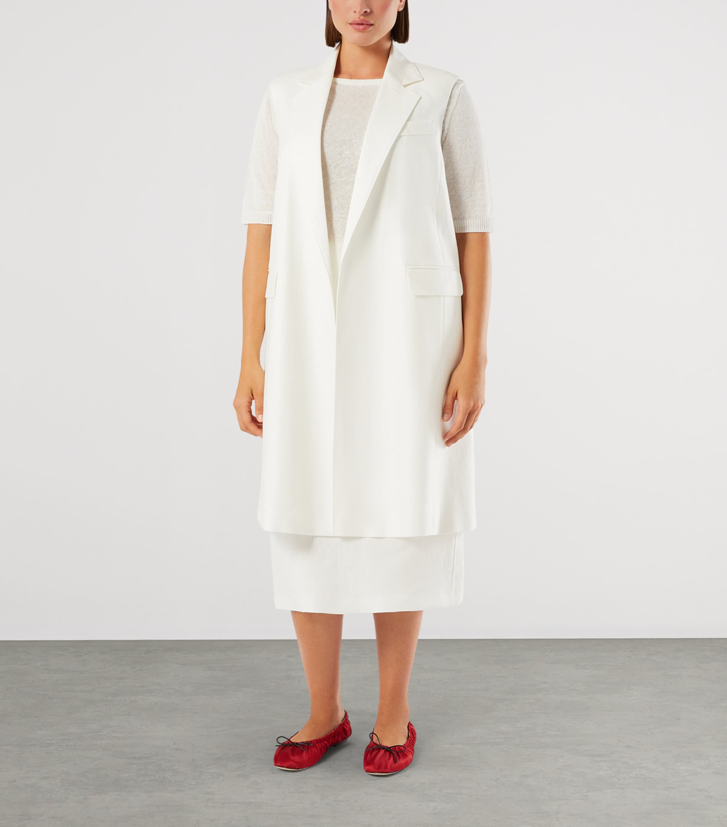 Marina Rinaldi Womens Linen Sleeveless Longline Blazer White Image 3