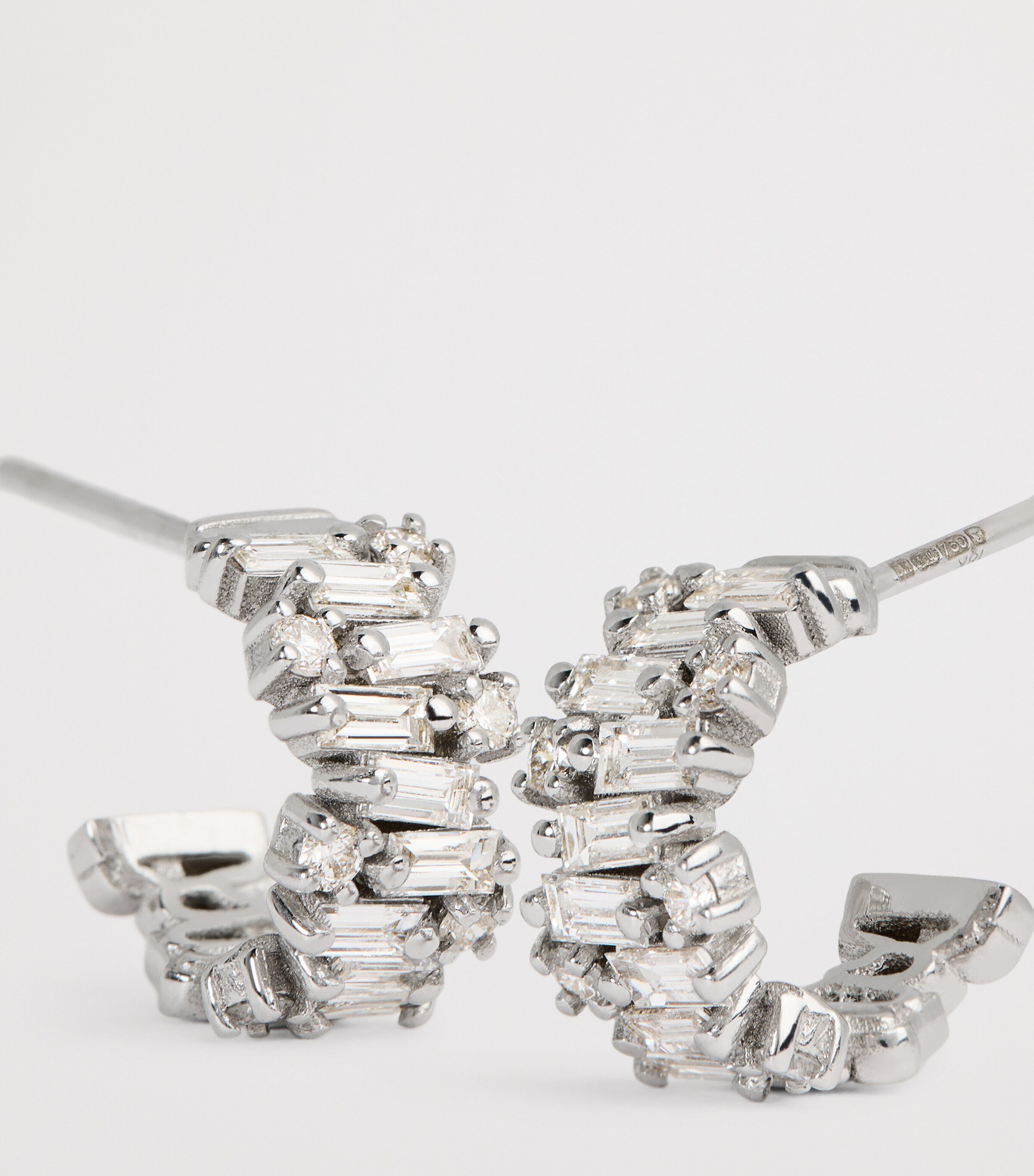 White Gold and Diamond Shimmer Hoop Earrings 18K WG/WD Image 6