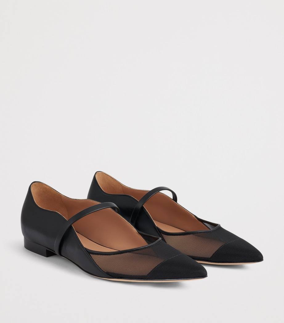 Malone Souliers Leather and Mesh Maureen Arc Flats Black Image 3