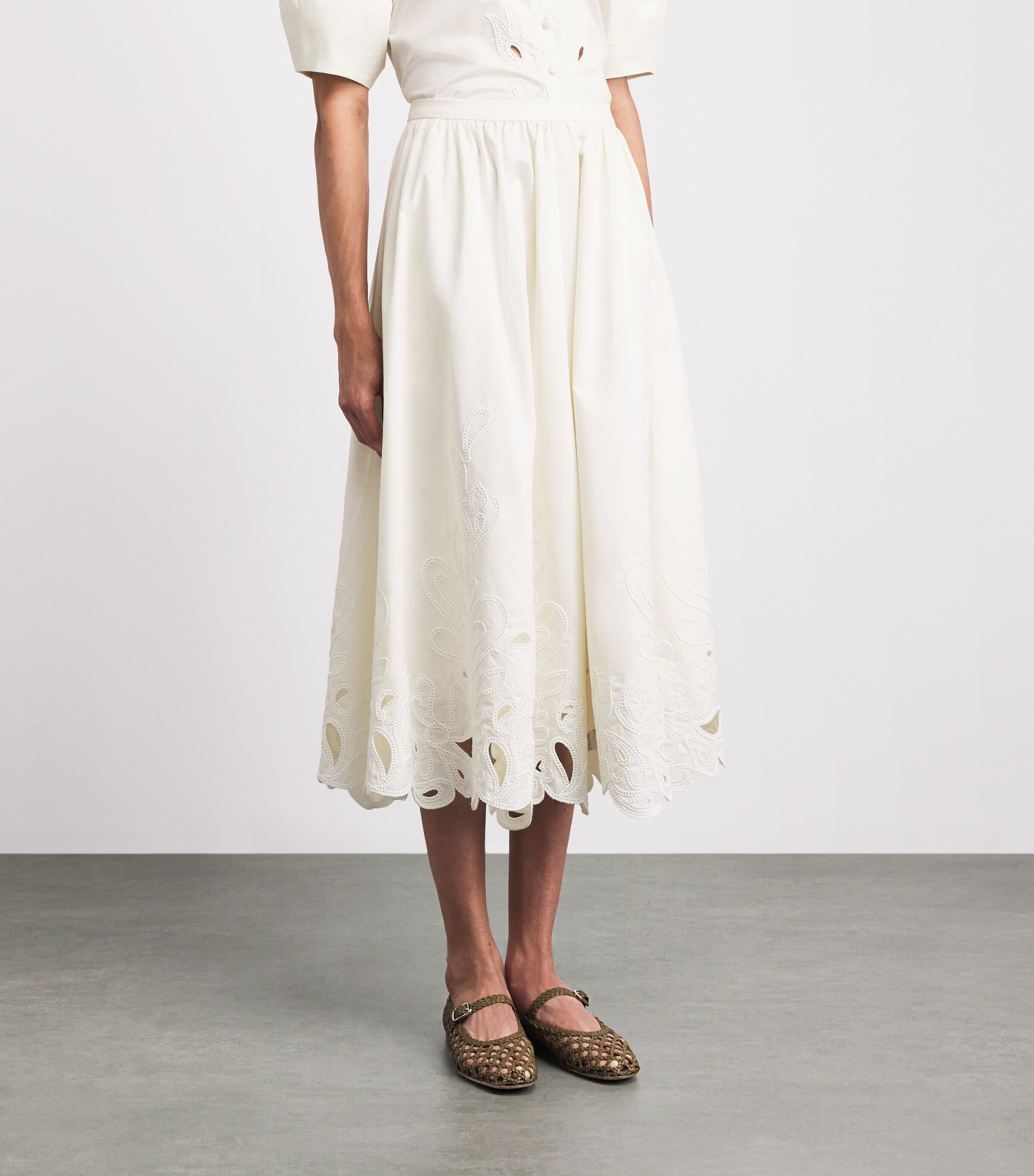 Cinq A Sept Womens Cotton Poplin Paisley Bloom Espe Midi Skirt Cream/white Image 4