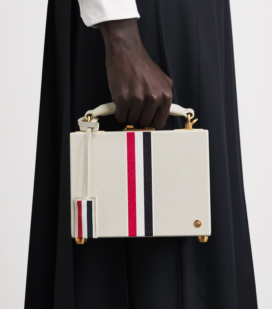 Thom Browne Grained Leather Attaché Top-Handle Bag Khaki Image 2