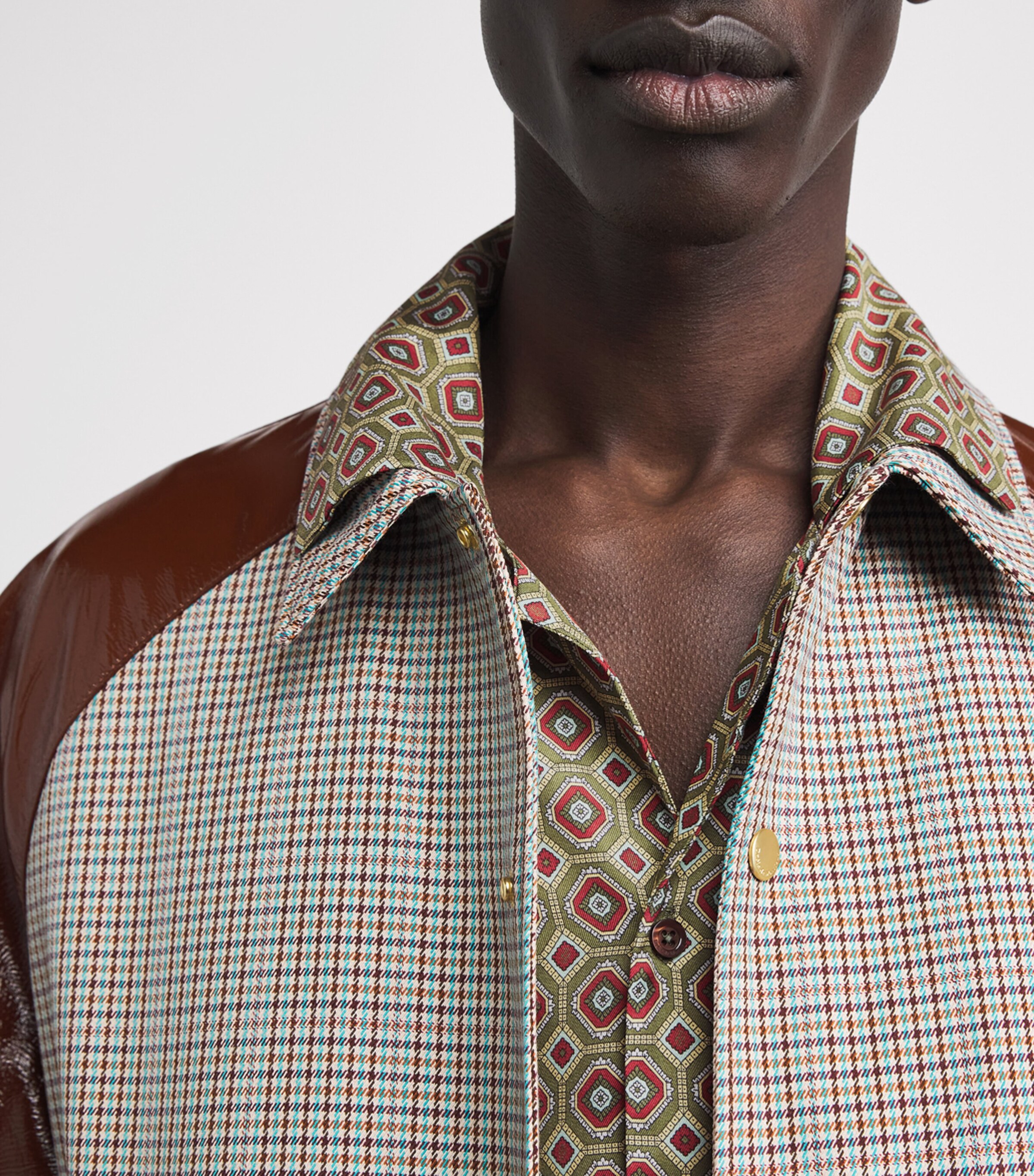 Drôle De Monsieur Mens Chemise Geometric Print Shirt Kaki Image 3