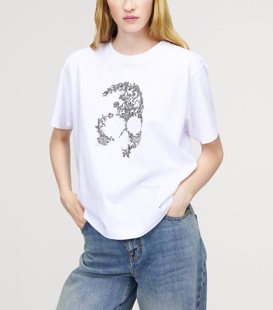 McQueen Womens Cotton Lace Skull T-Shirt Image 3