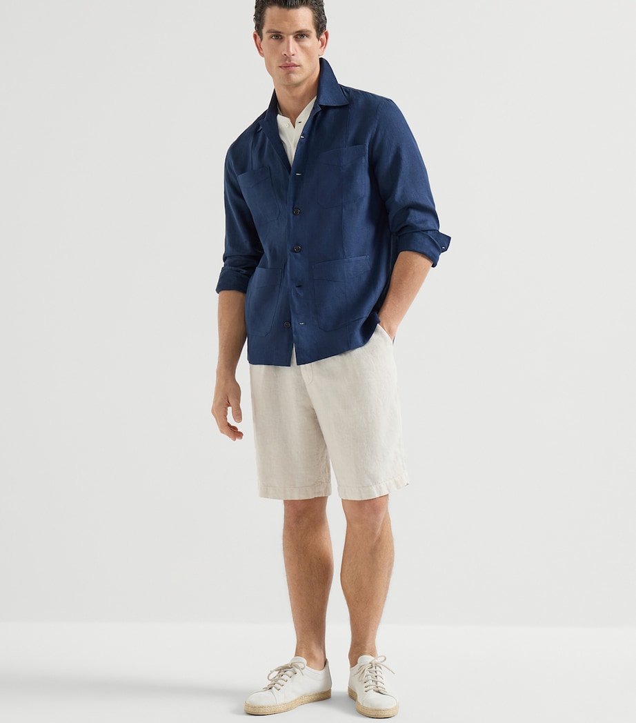 Brunello Cucinelli Mens Linen Garment-Dyed Bermuda Shorts Image 2
