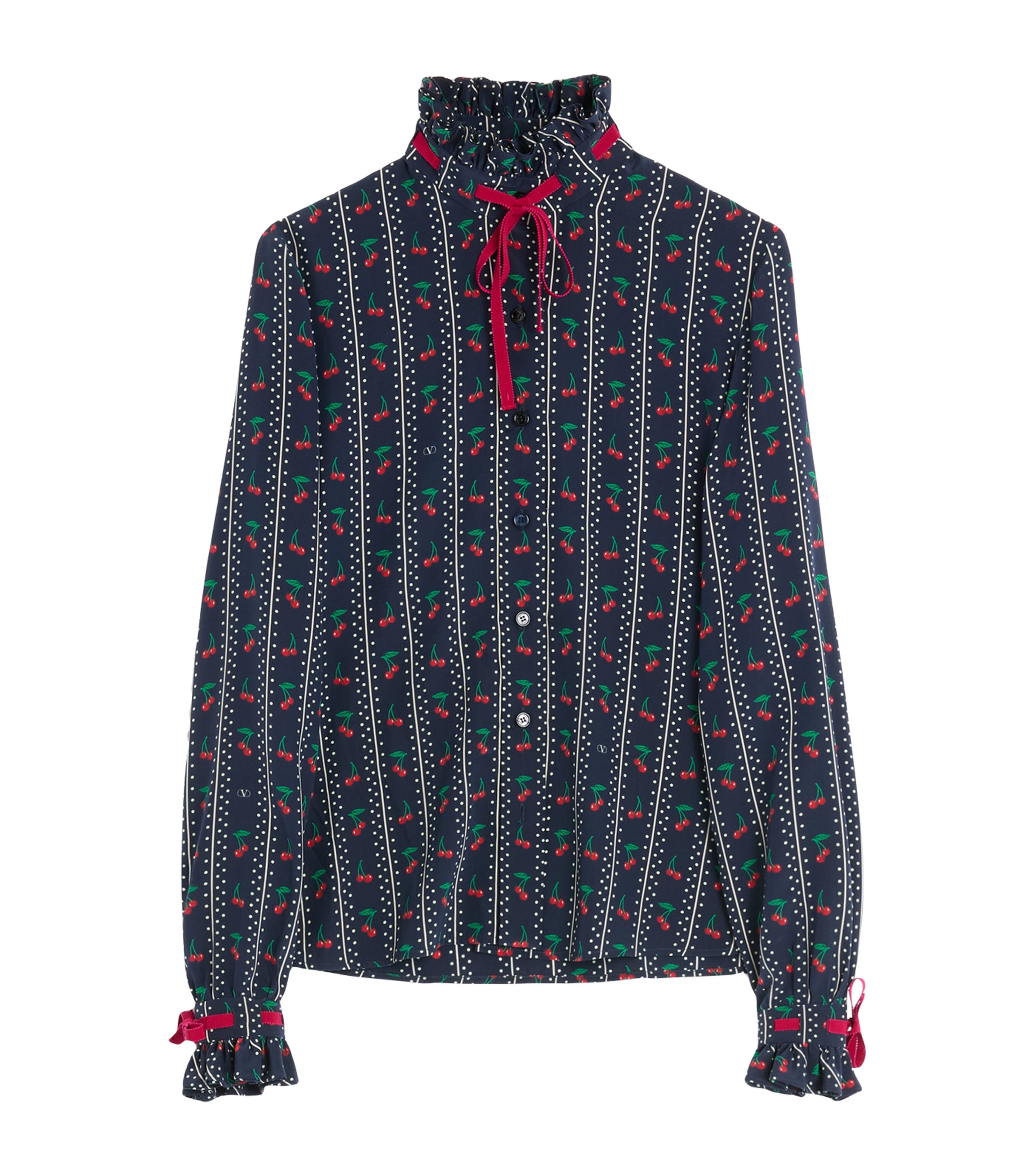 Valentino Crepe De Chine Shirt With Cherryfic Print In Blue