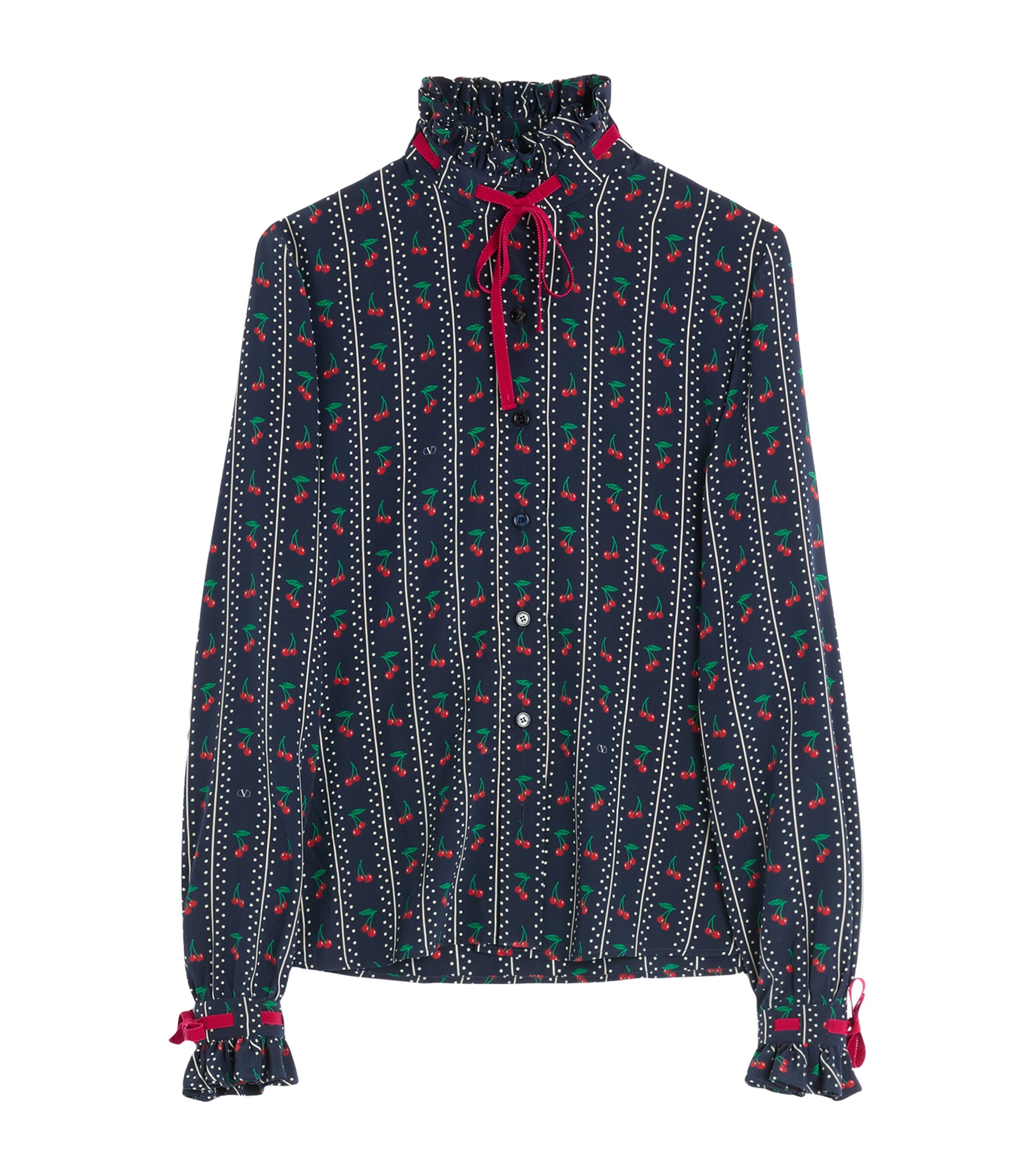 Valentino Silk Cherry Print Shirt | Women Clothing | Tops | Workwear | Designers | Valentino Garavani | Men Clothing | Knitwear | Cardigans