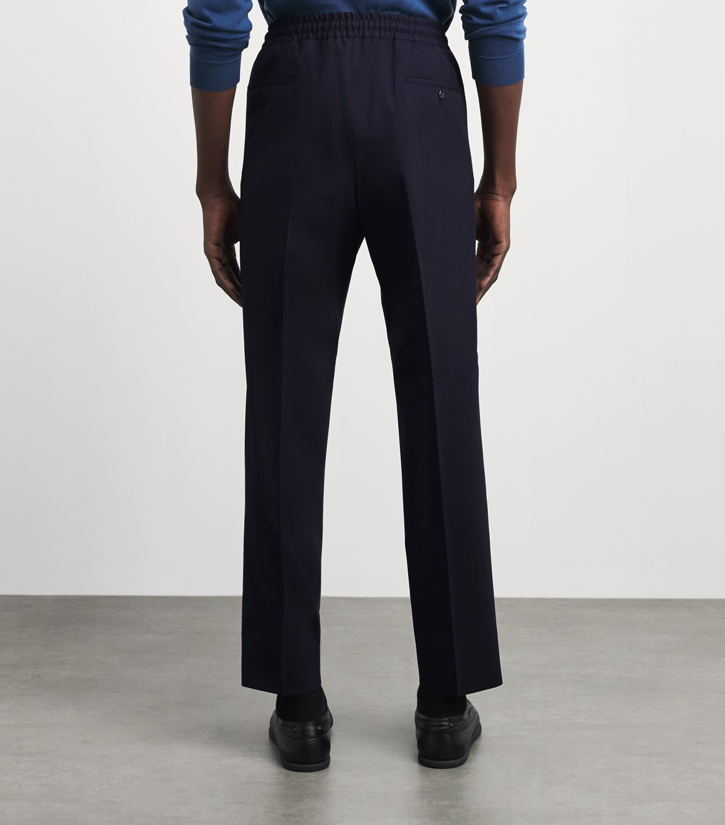 Corneliani Mens Stretch-Virgin Wool Drawstring Trousers Navy Blue Image 5