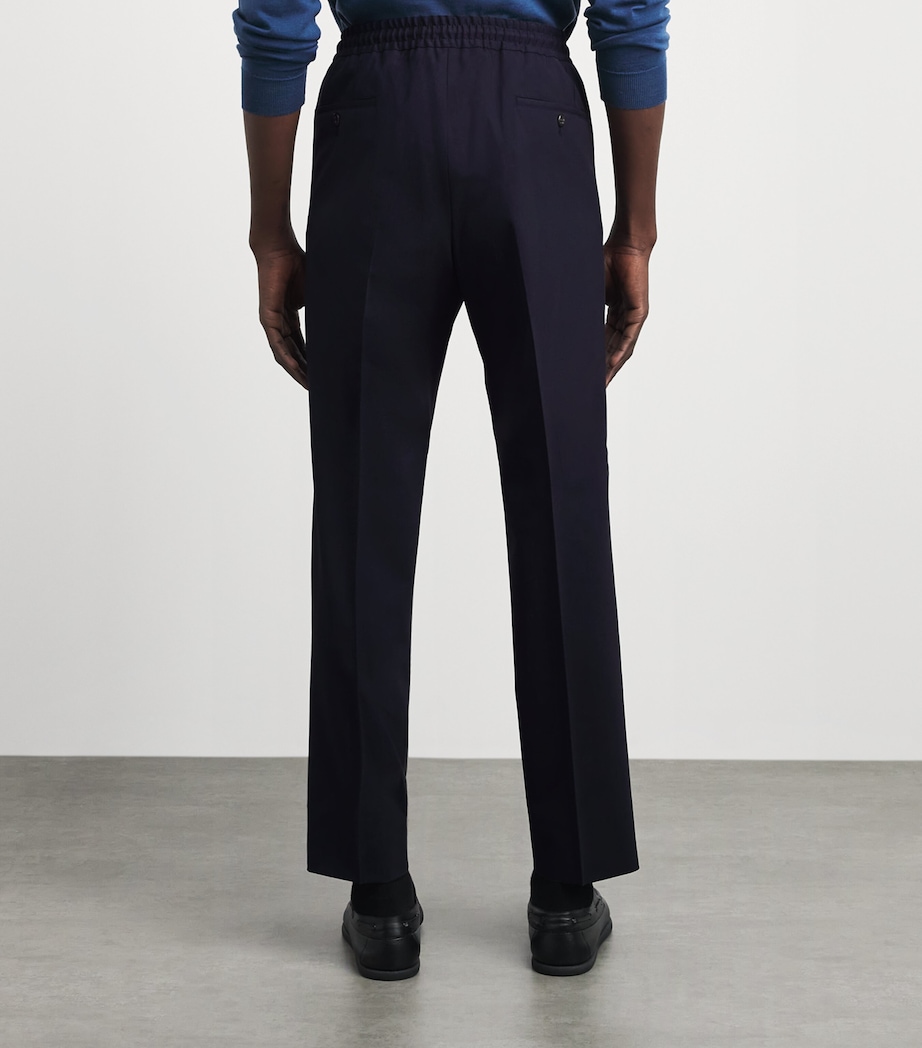 Corneliani Mens Stretch-Virgin Wool Drawstring Trousers Navy Blue Image 5