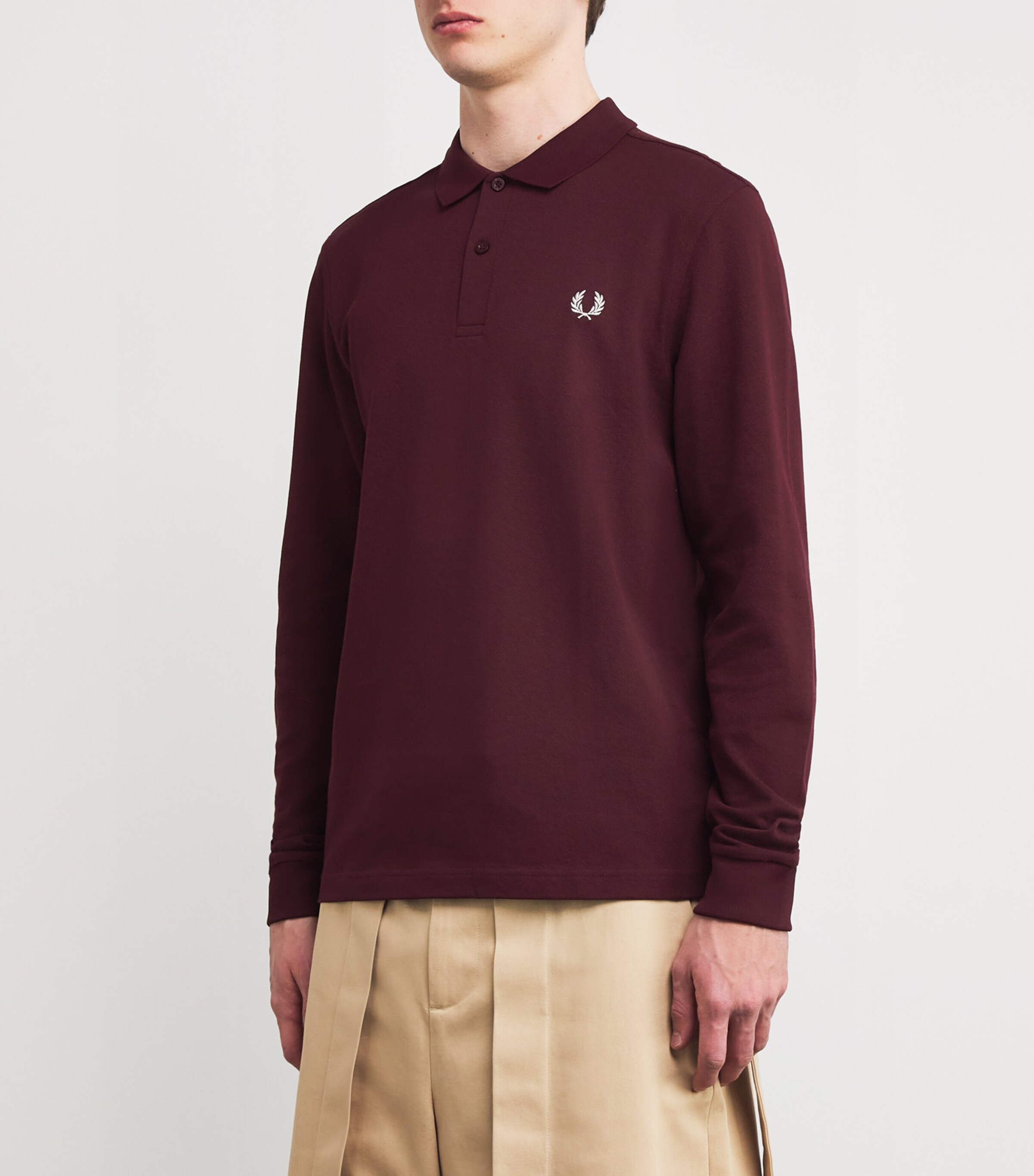 Fred Perry Mens Cotton Embroidered Half-Zip Sweatshirt Oxblood Image 3