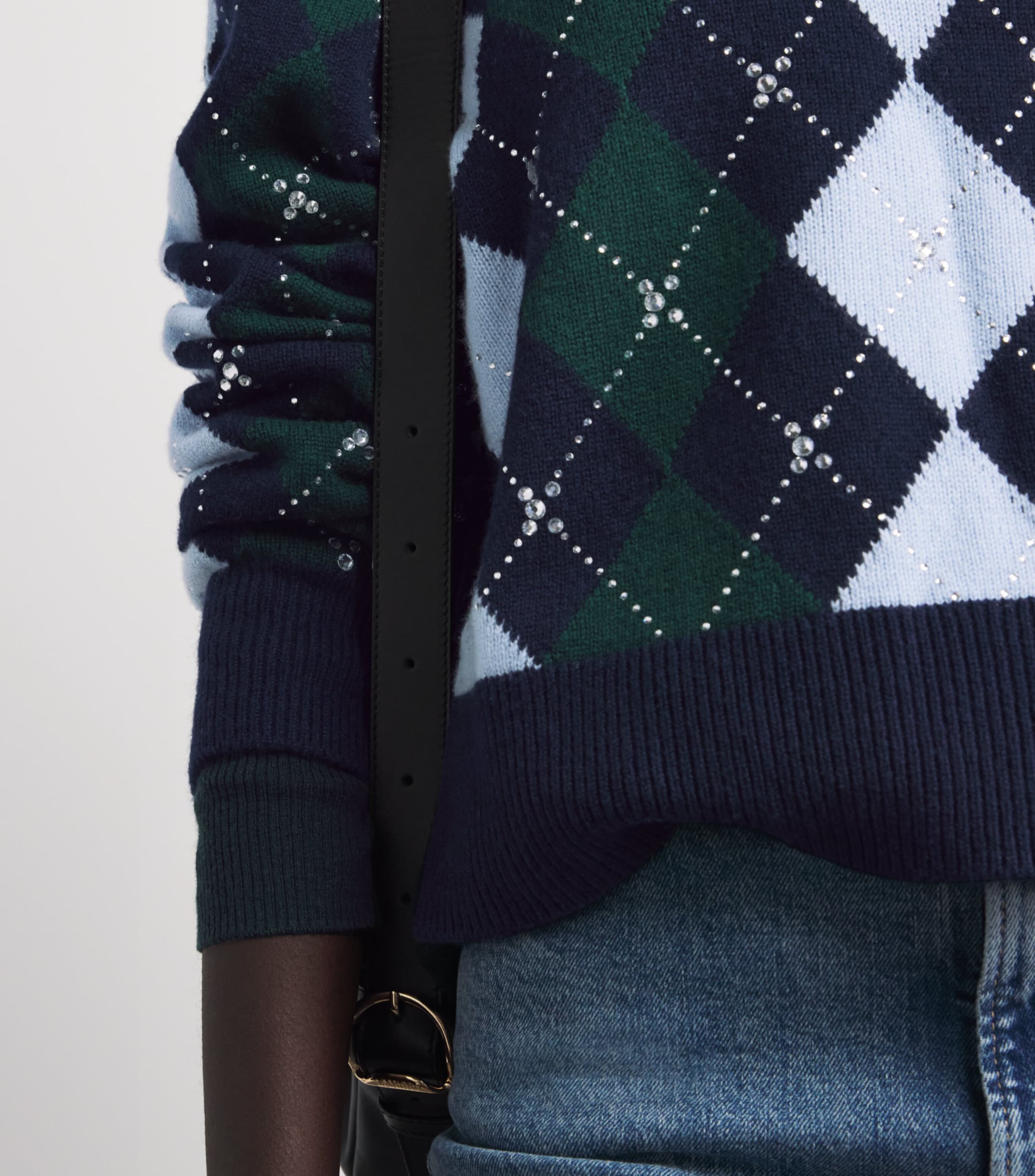 Maje Womens Wool Argyle Sweater Navy/green Image 3