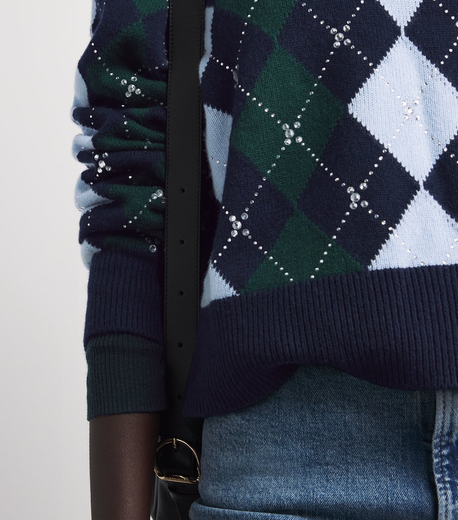 Maje Womens Wool Argyle Sweater Navy/green Image 3