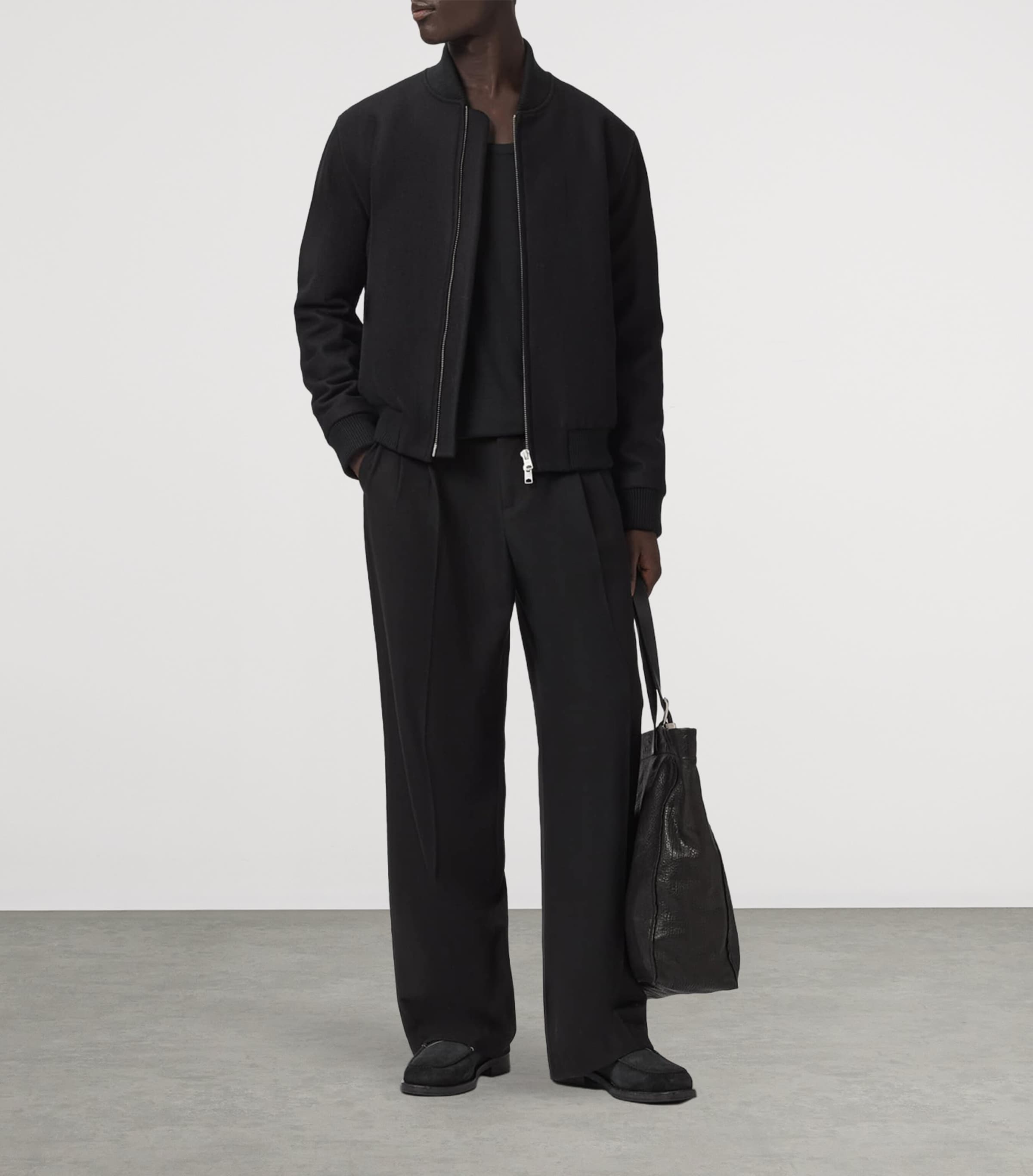 AllSaints Mens Wool-Blend Deceit Bomber Jacket Black Image 5