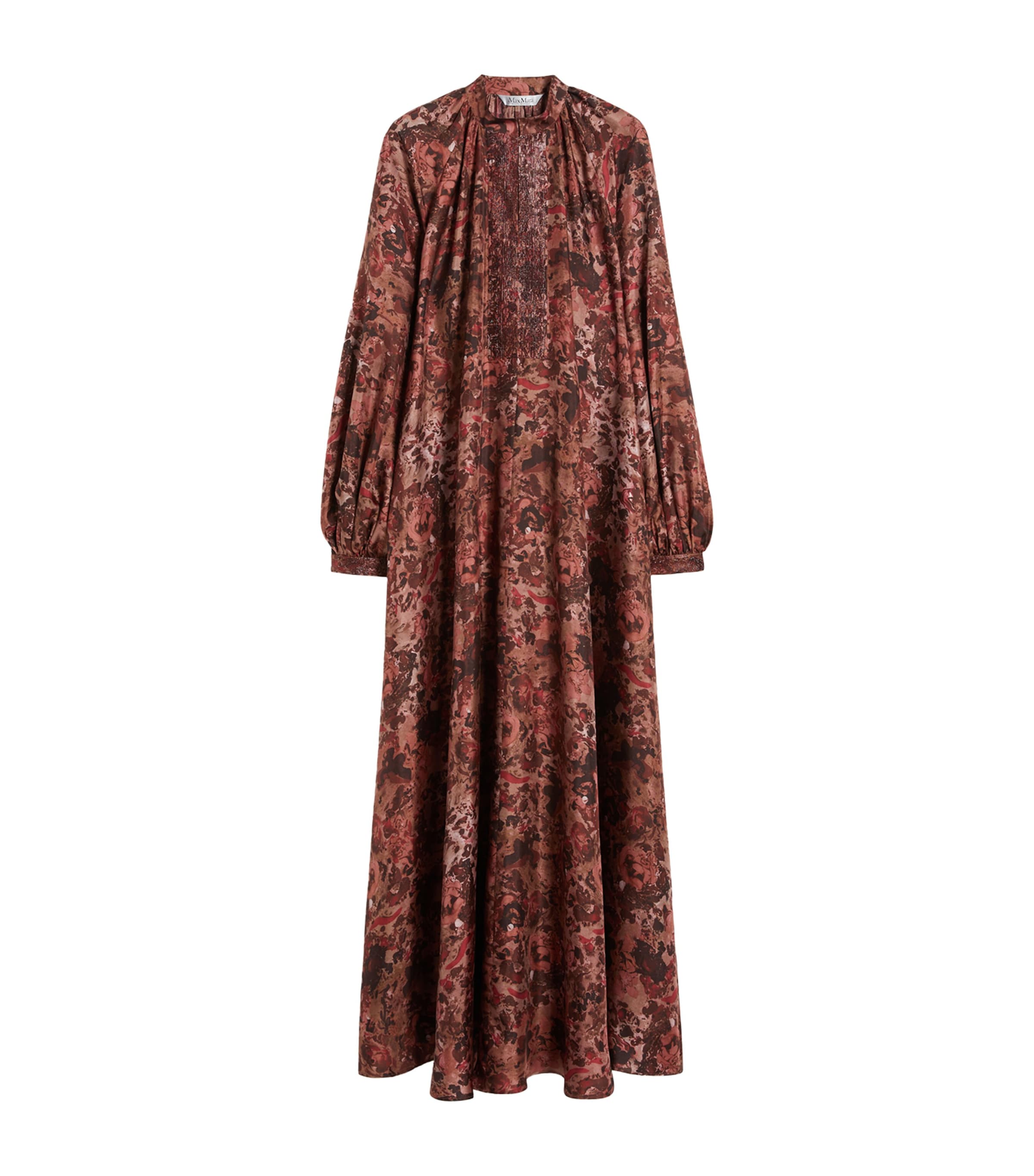 Silk Twill Printed Maxi Dress BORDEAUX Image 1