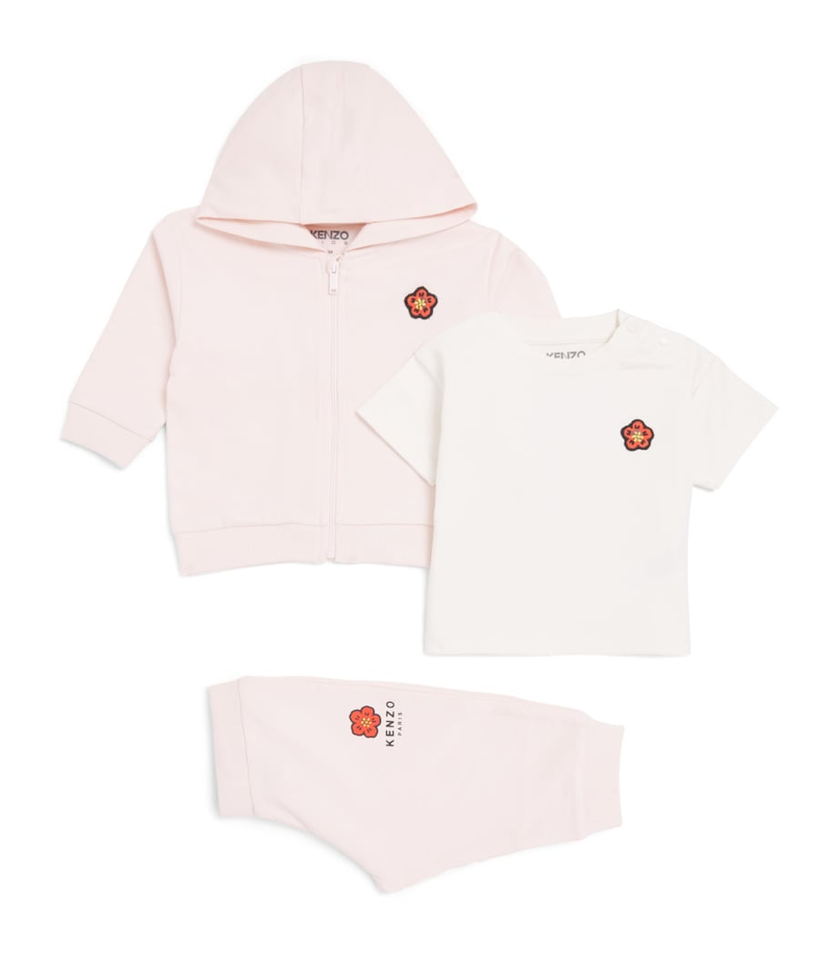 Kenzo Kids Cotton Flower Hoodie, T-Shirt and Sweatpants Set (6-36 Months) Image 1