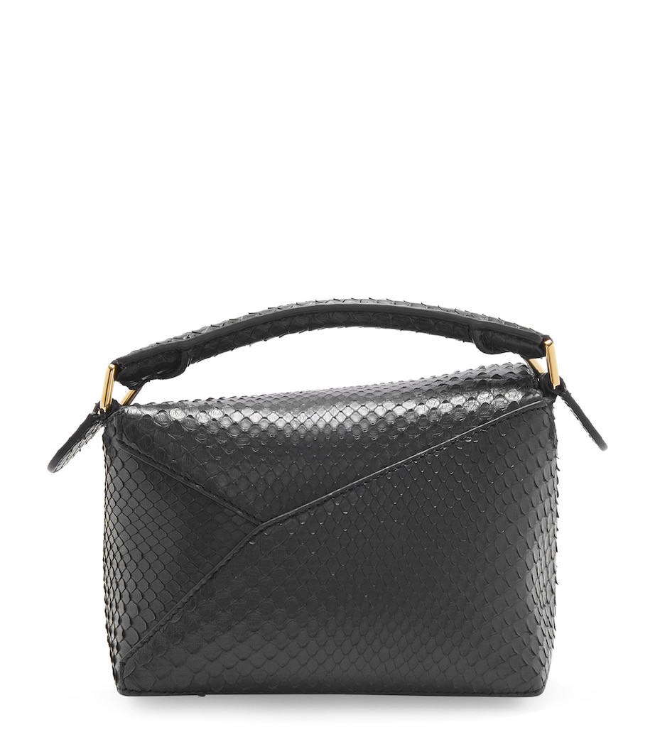 Mini Snakeskin Puzzle Edge Top-Handle Bag BLACK Image 1