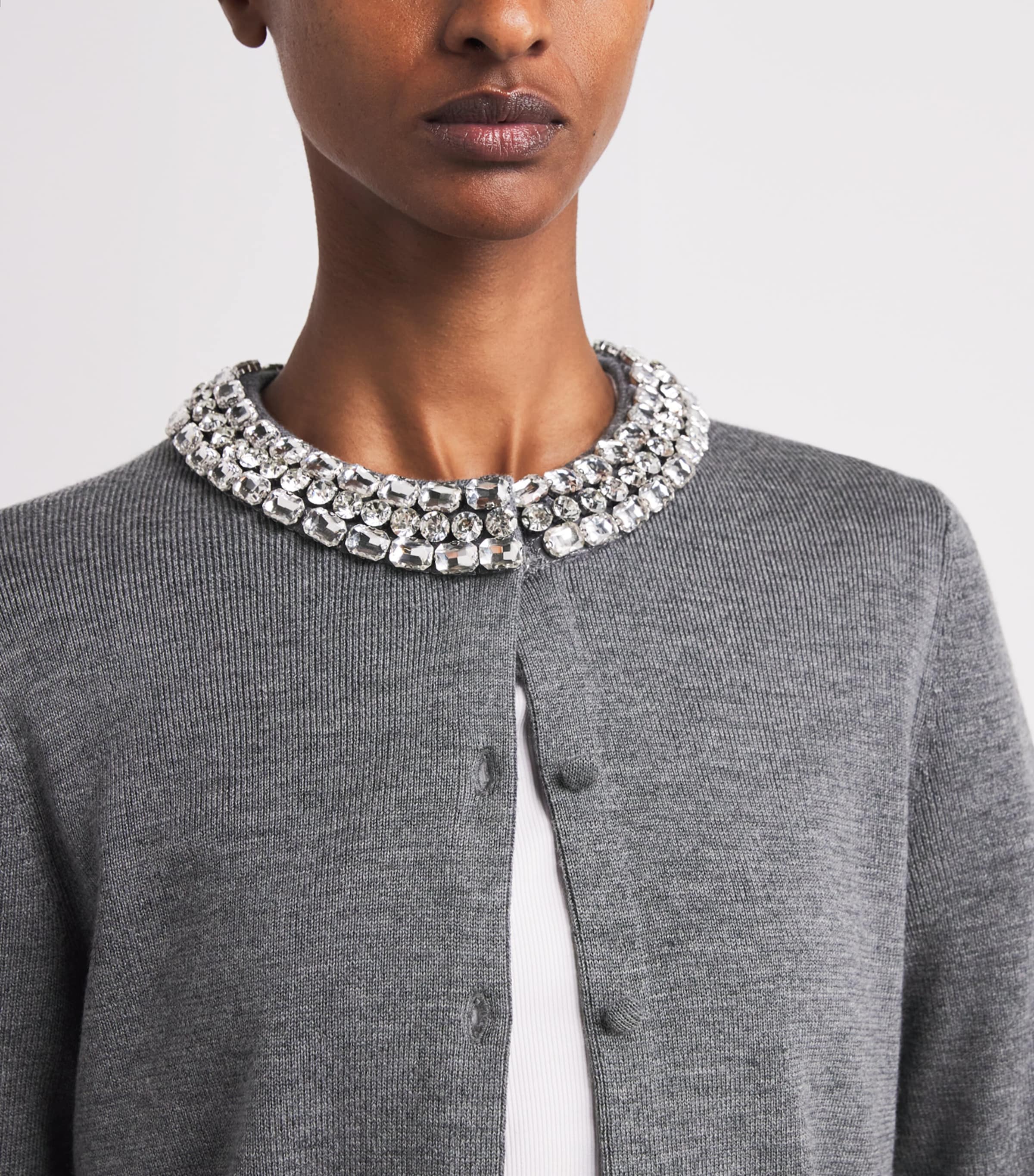 Merino Wool Embellished Daro Cardigan E0167 D/HEATHER GREY Image 6