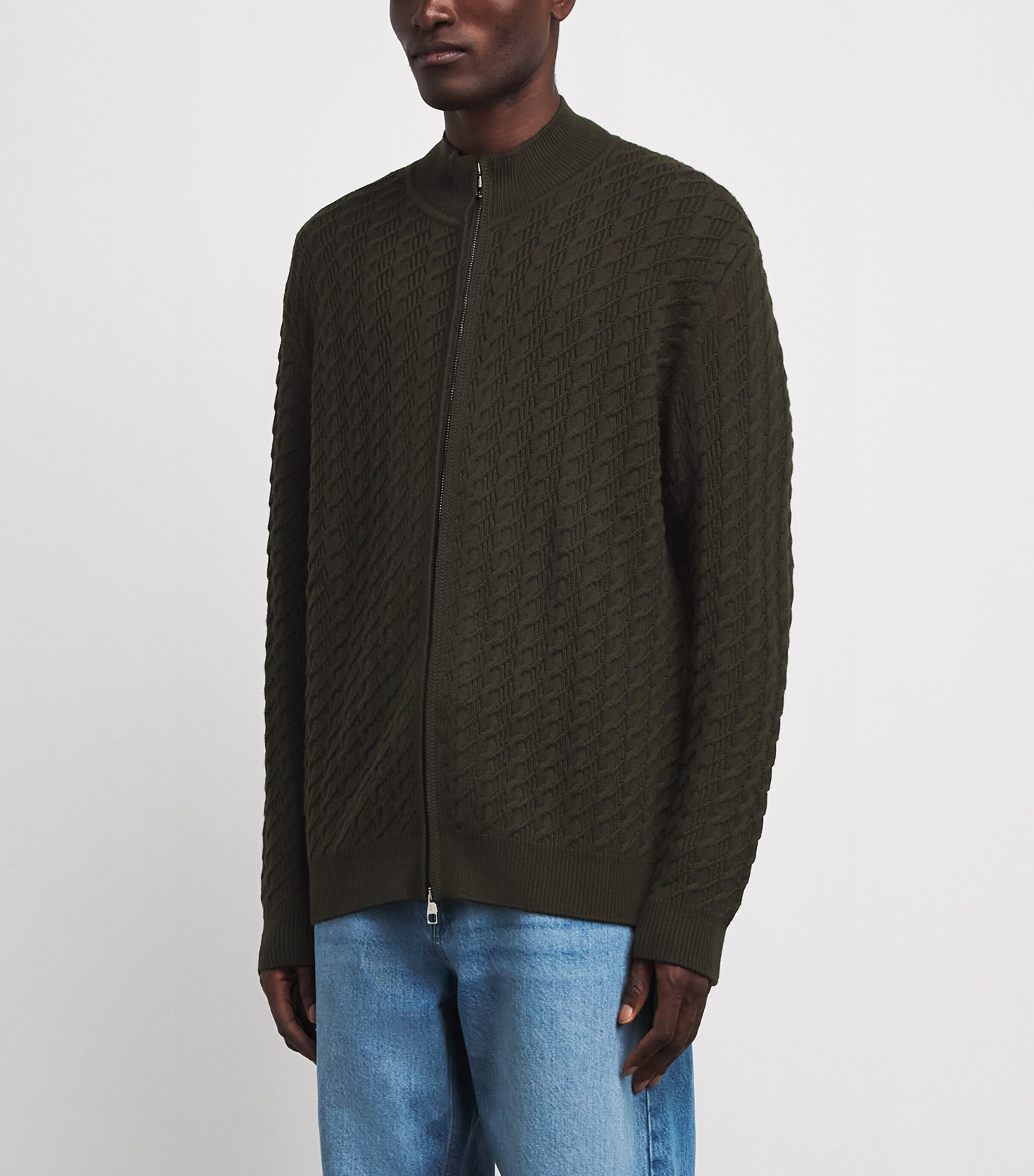 Brett Johnson Mens Virgin Wool Cable-Knit Zip-Up Cardigan Verde Nocturne Image 4