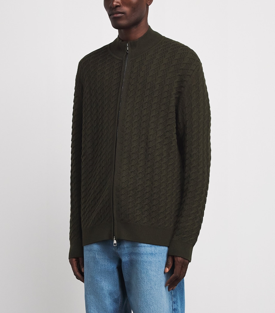 Brett Johnson Mens Virgin Wool Cable-Knit Zip-Up Cardigan Verde Nocturne Image 4