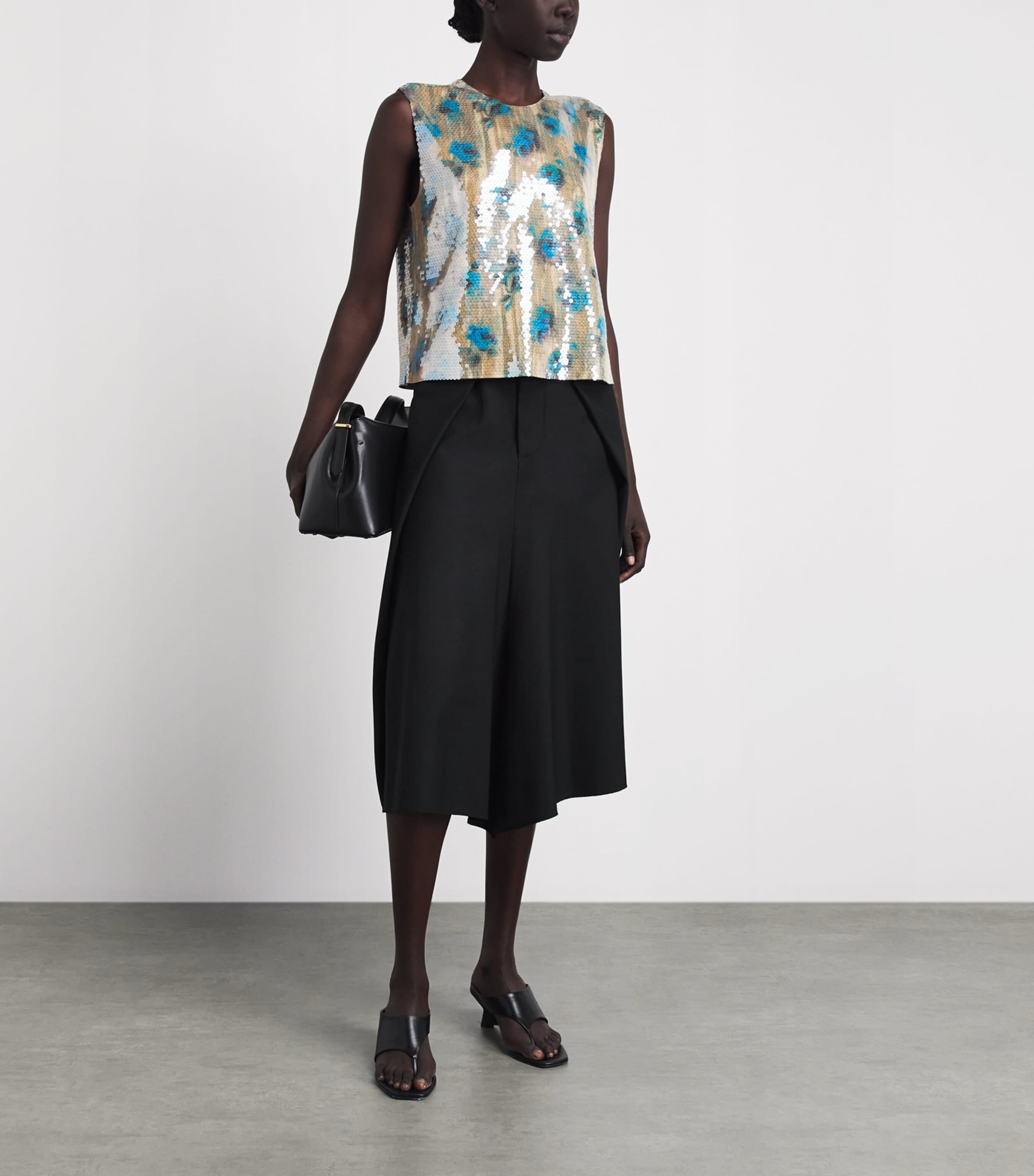 Tory Burch Womens Sequin Shell Top Blue Roses Image 2