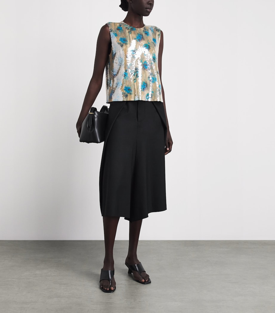 Tory Burch Womens Sequin Shell Top Blue Roses Image 2
