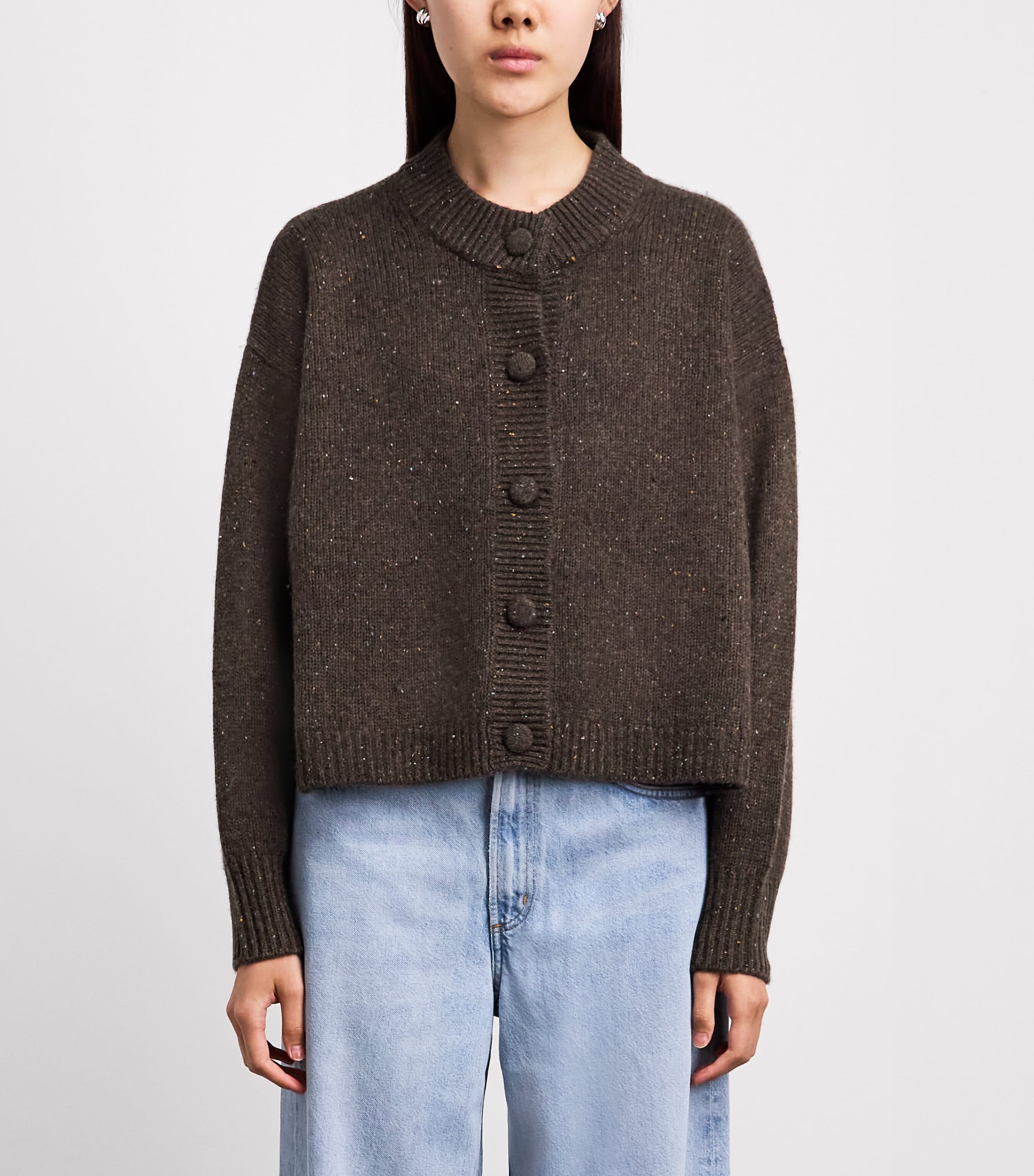 FRAME Womens The Cashmere Fleck Cardigan Brown Image 4