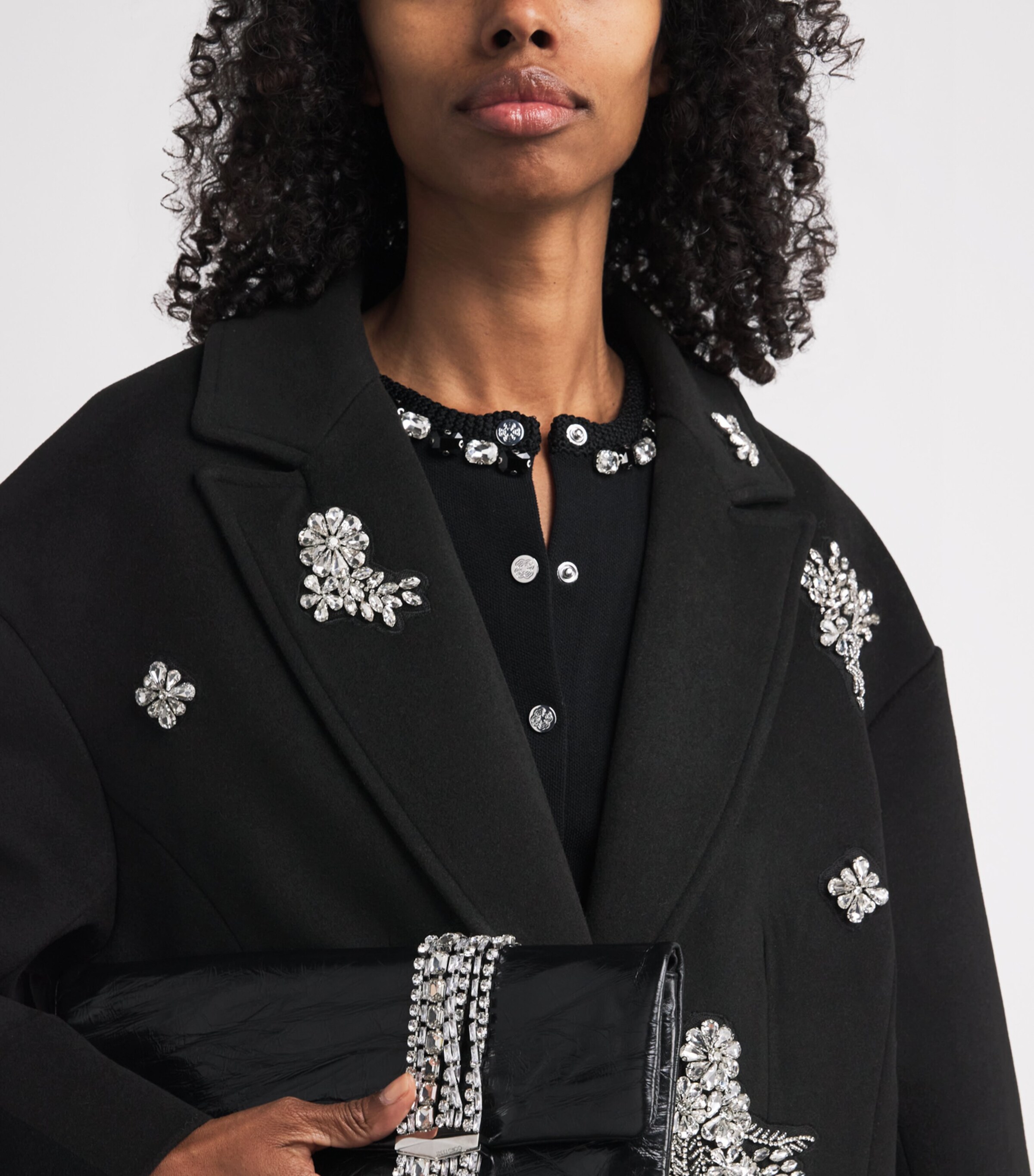 Cinq A Sept Womens Crystal-Embellished Ivy Gravis Coat Black/clear Image 6
