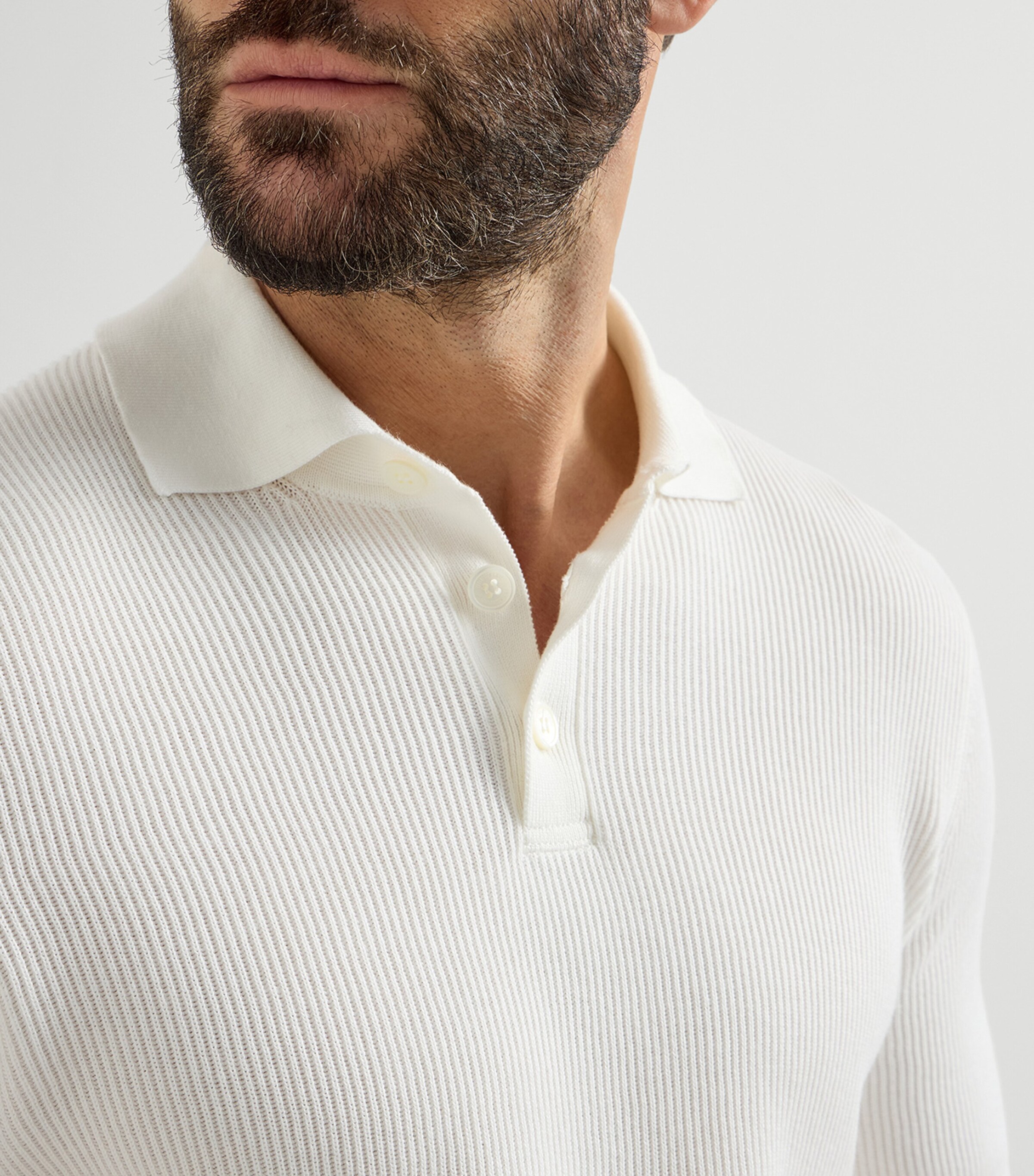 Brunello Cucinelli Mens Cotton Rib-Knit Polo Shirt Image 6