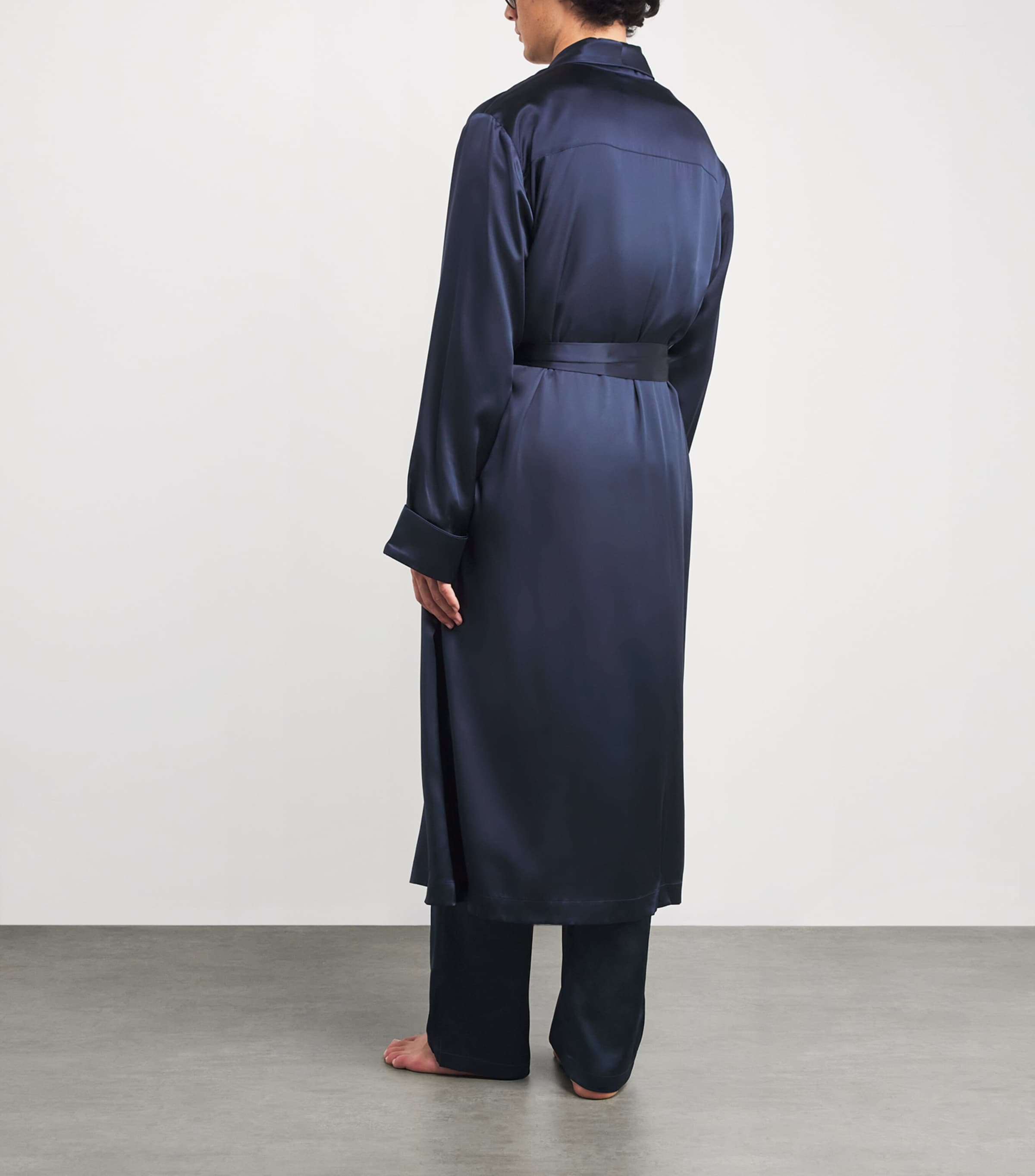 Silk Night Robe NAVY Image 3
