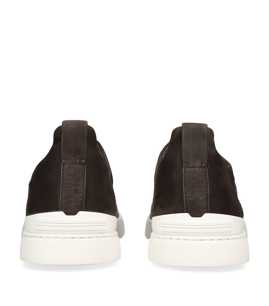 Zegna Leather-Cashmere Triple Stitch SECONDSKIN Sneakers Dark Brown Image 2