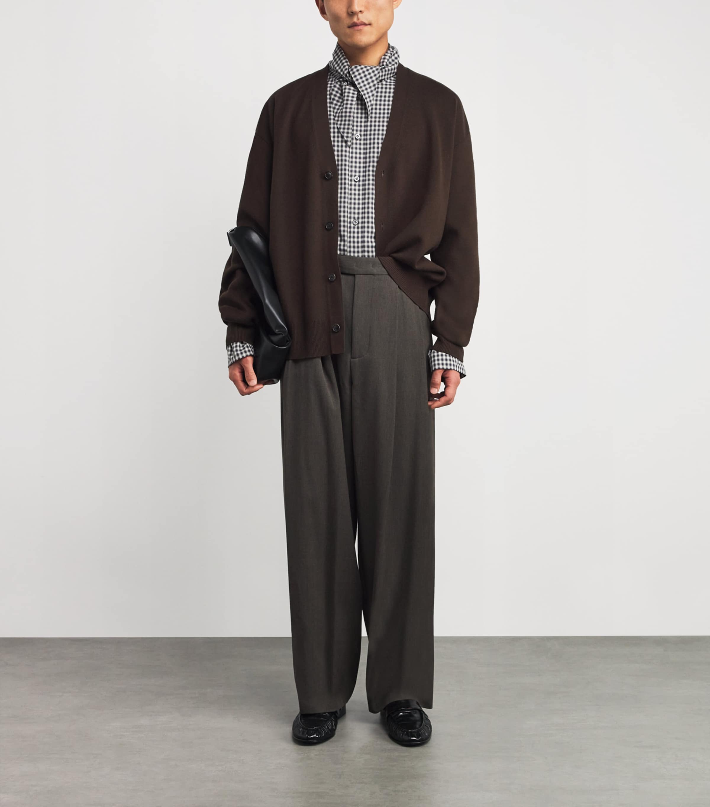 Cotton Scarf-Collar Check Shirt DARK NAVY DN Image 2