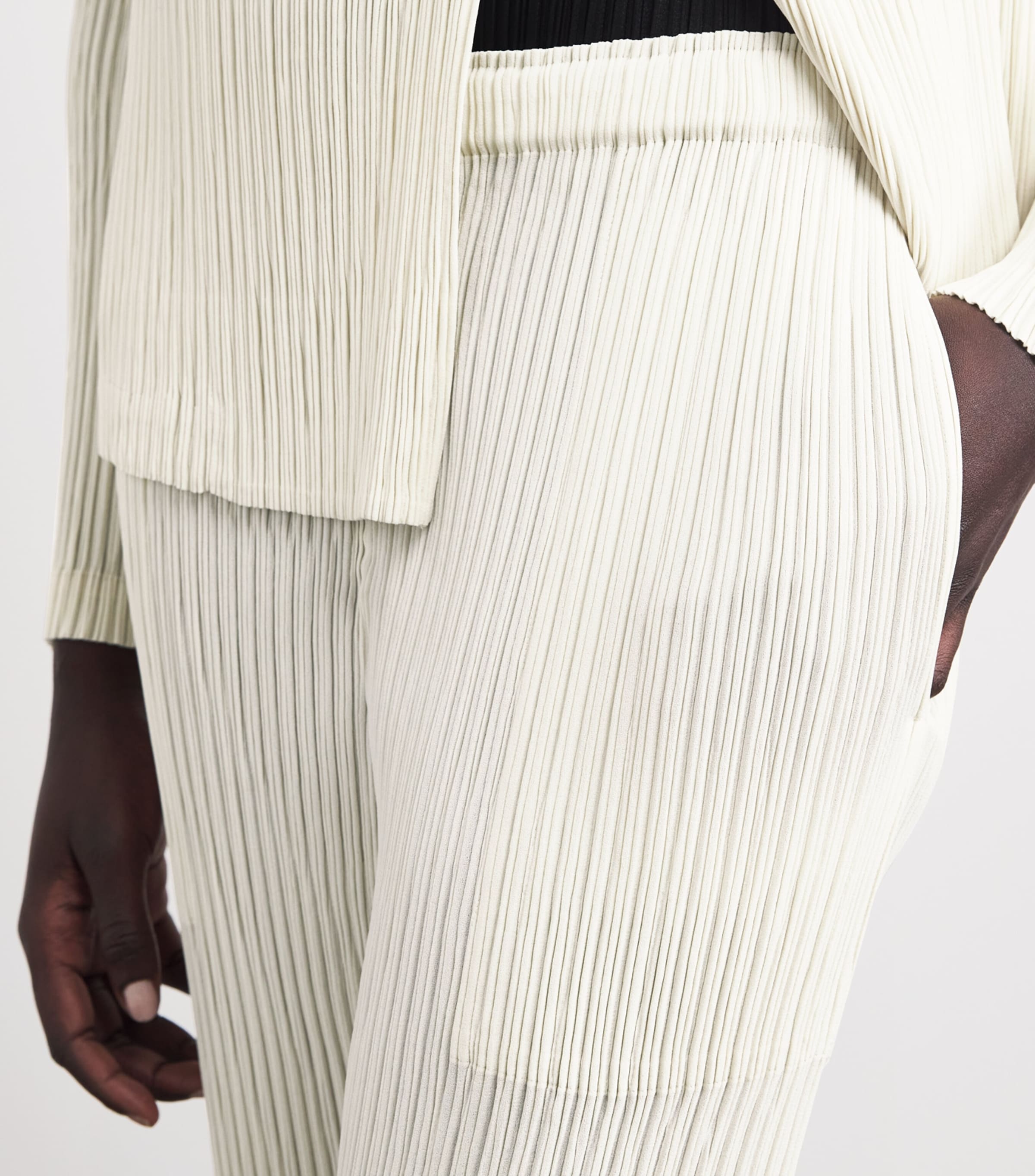 Issey Miyake Womens Hatching Pleats Straight Leg Trousers Off White Image 3