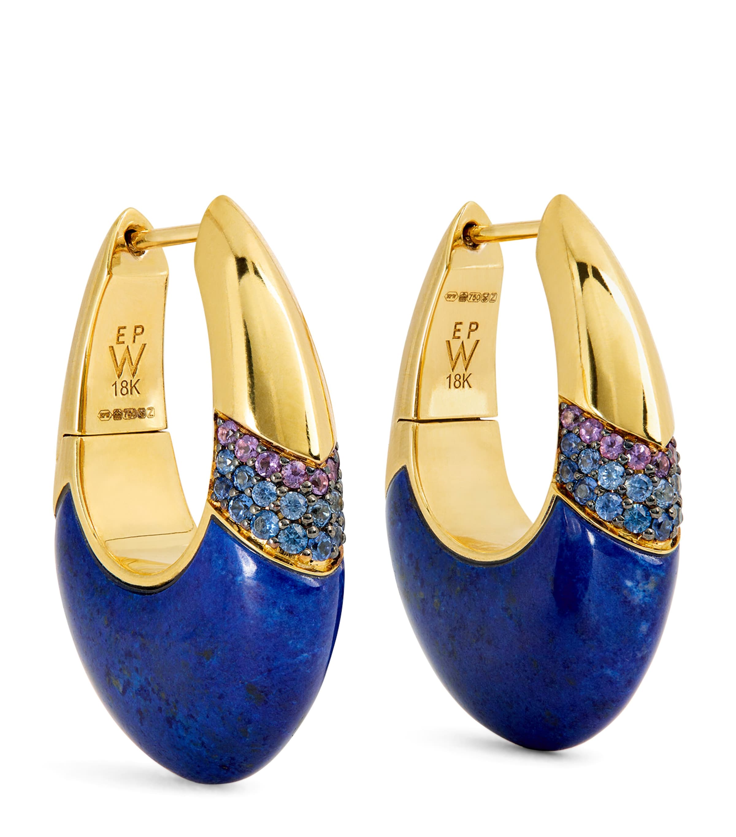 Emily P. Wheeler Yellow Gold, Lapis and Sapphire Bernadette Oval Earrings | Fine Jewellery | Fine Earrings | Hoop Earrings | Designers | Emily P. Wheeler