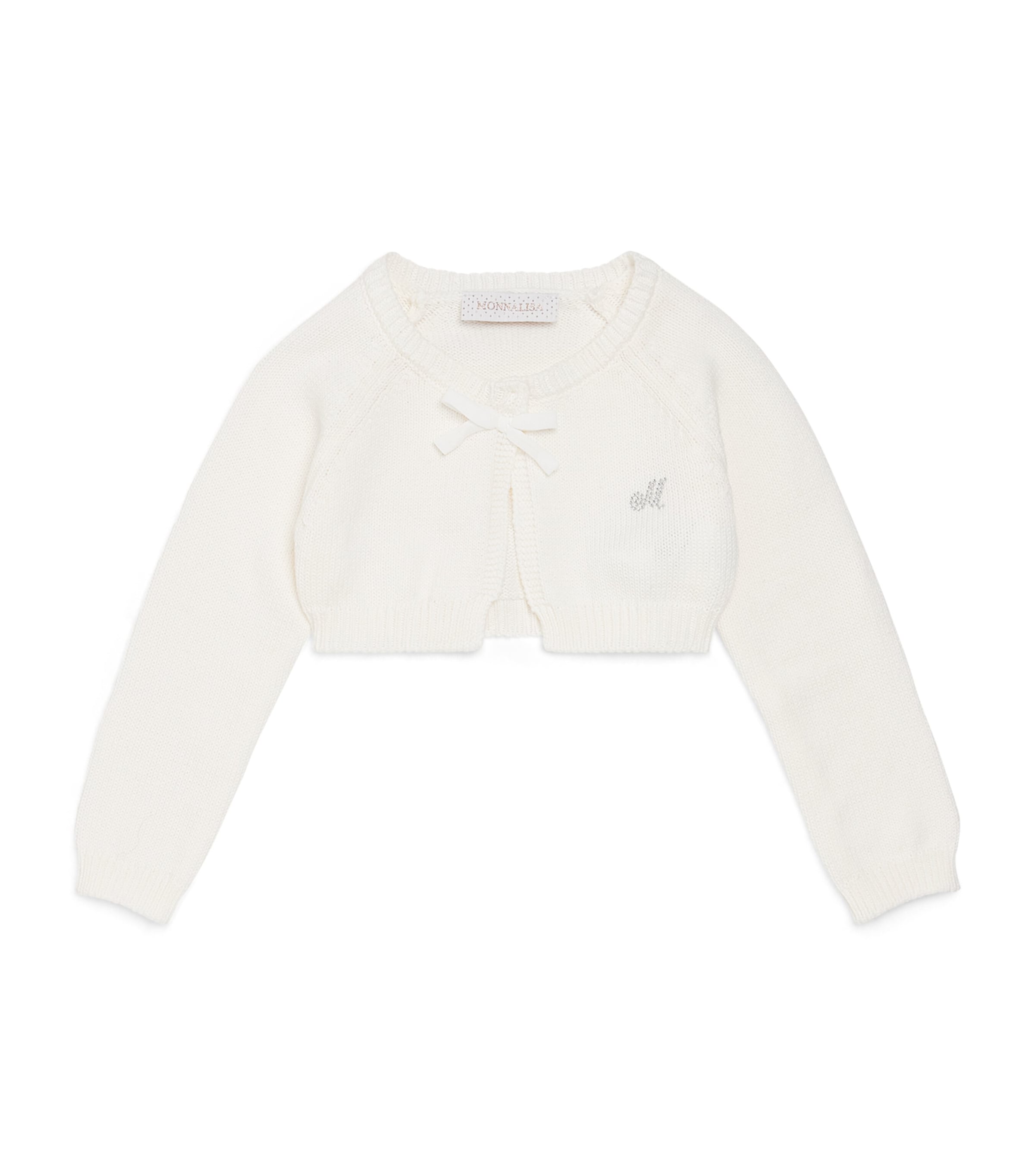 Monnalisa Cotton Embellished Cardigan (6 Months - 4 Years) Cream Image 1