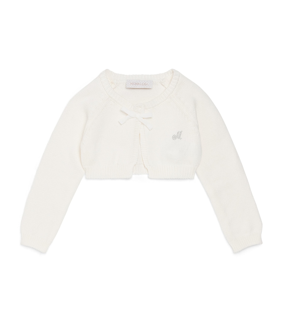 Monnalisa Cotton Embellished Cardigan (6 Months - 4 Years) Cream Image 1