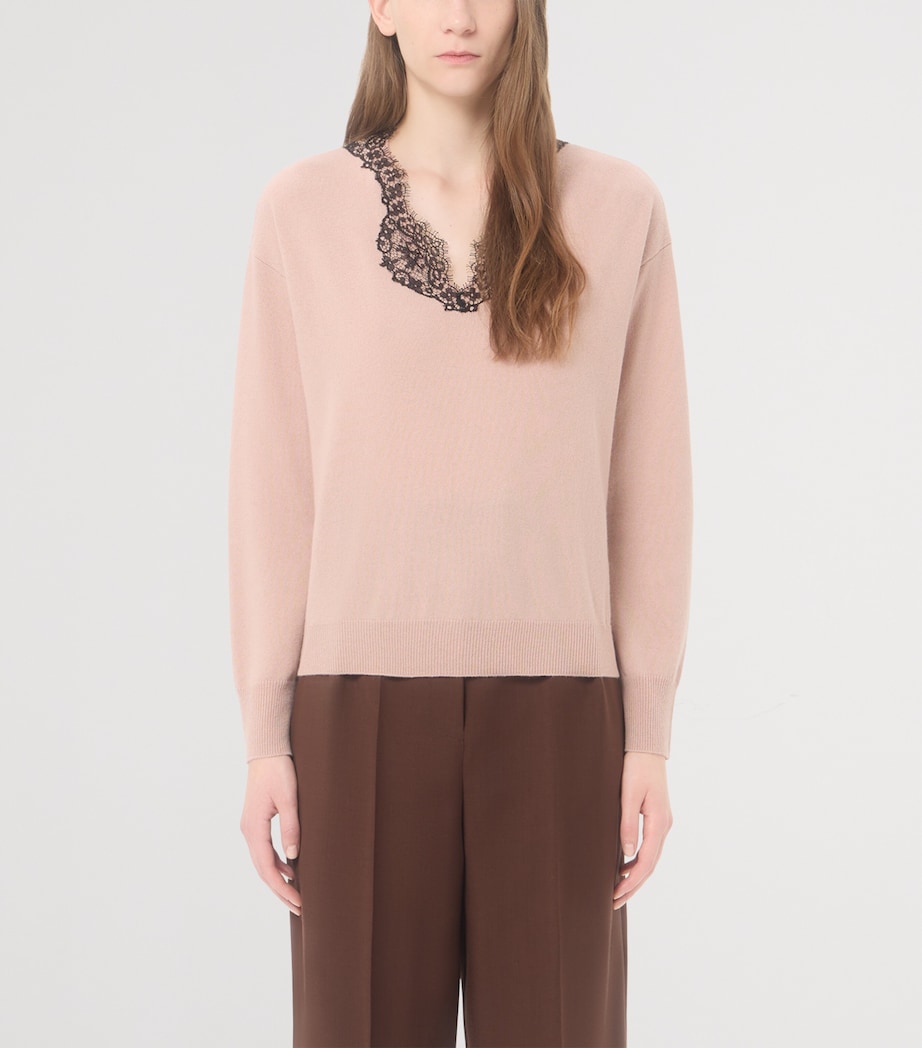 Valentino Womens Cashmere Lace-Trim Sweater Image 3